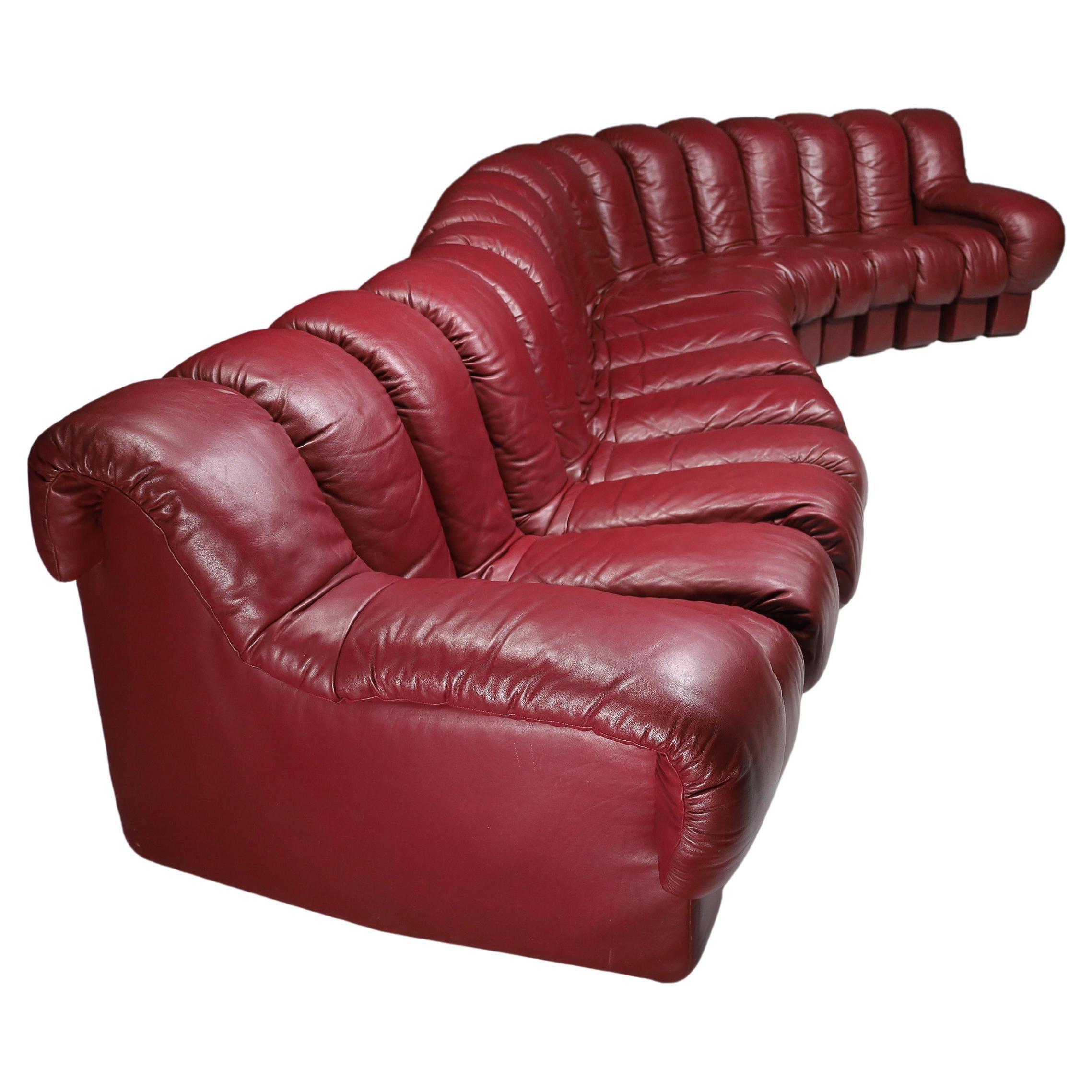 De Sede DS-600 'Snake' Sectional Sofa in Full Bordeaux Leather by Ueli Berger.