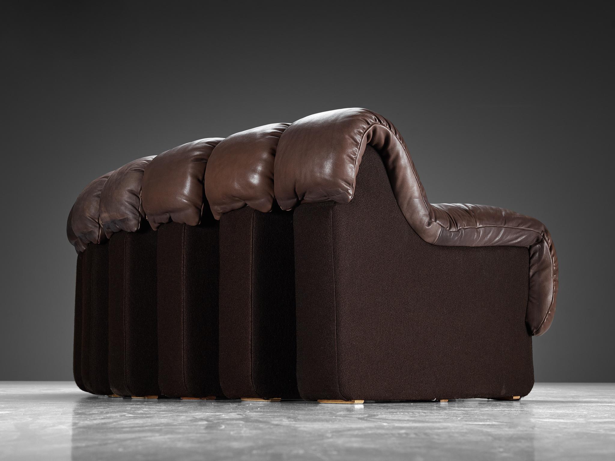 Late 20th Century De Sede DS-600 'Snake' Sectional Sofa in Patinated Brown Leather  For Sale