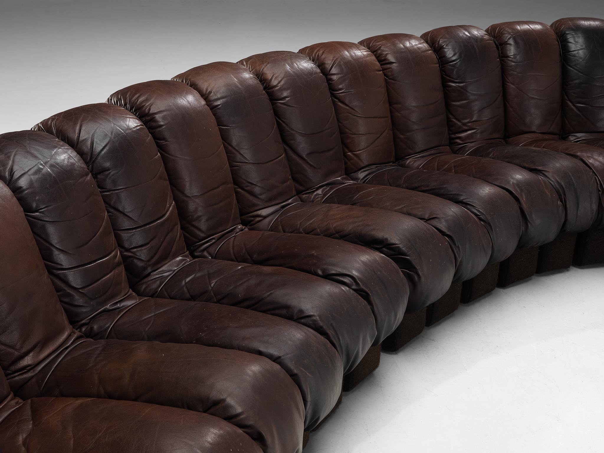 De Sede DS-600 'Snake' Sectional Sofa in Patinated Brown Leather 1