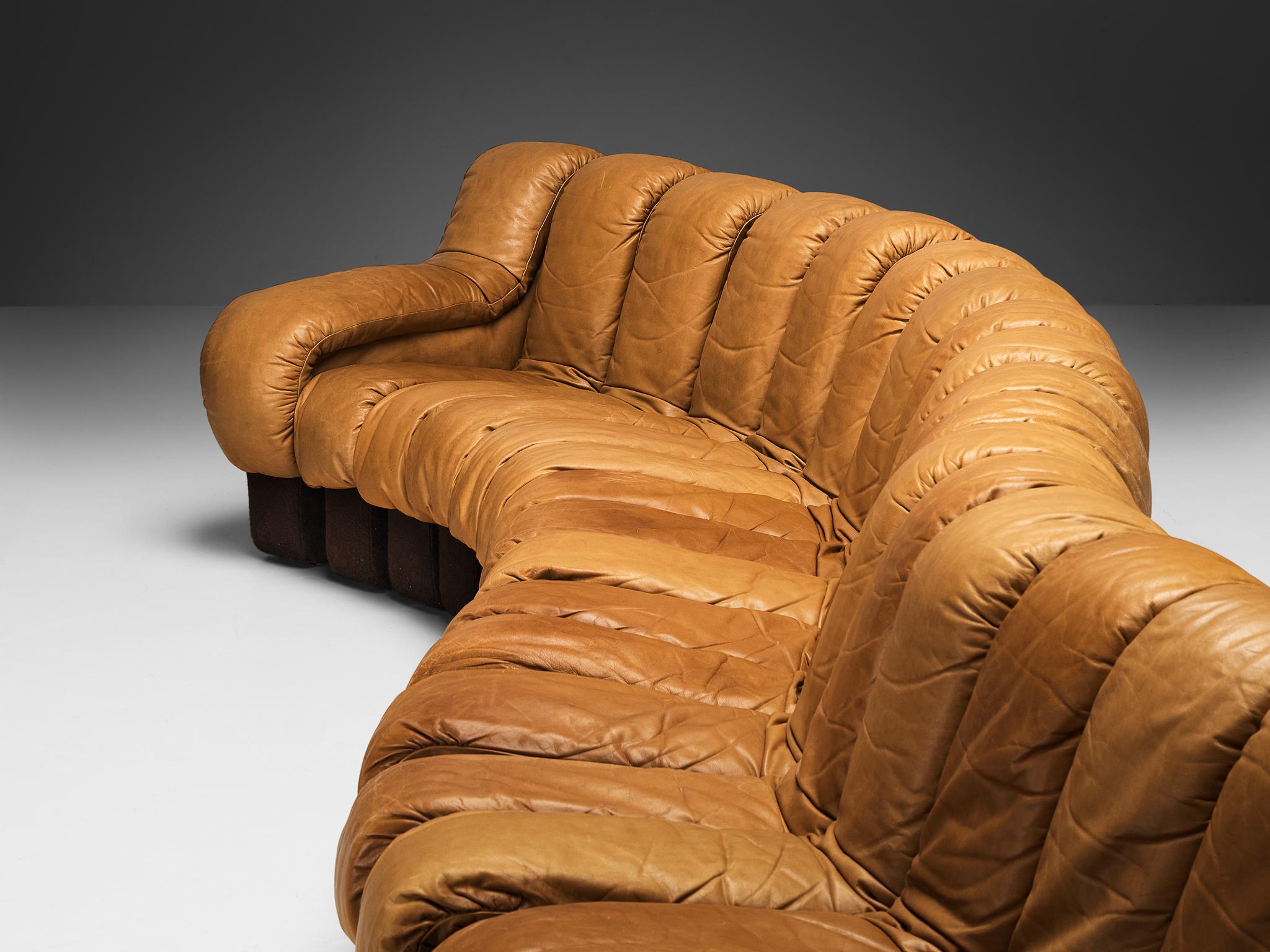 De Sede DS-600 'Snake' Sectional Sofa in Patinated Cognac Brown Leather  1