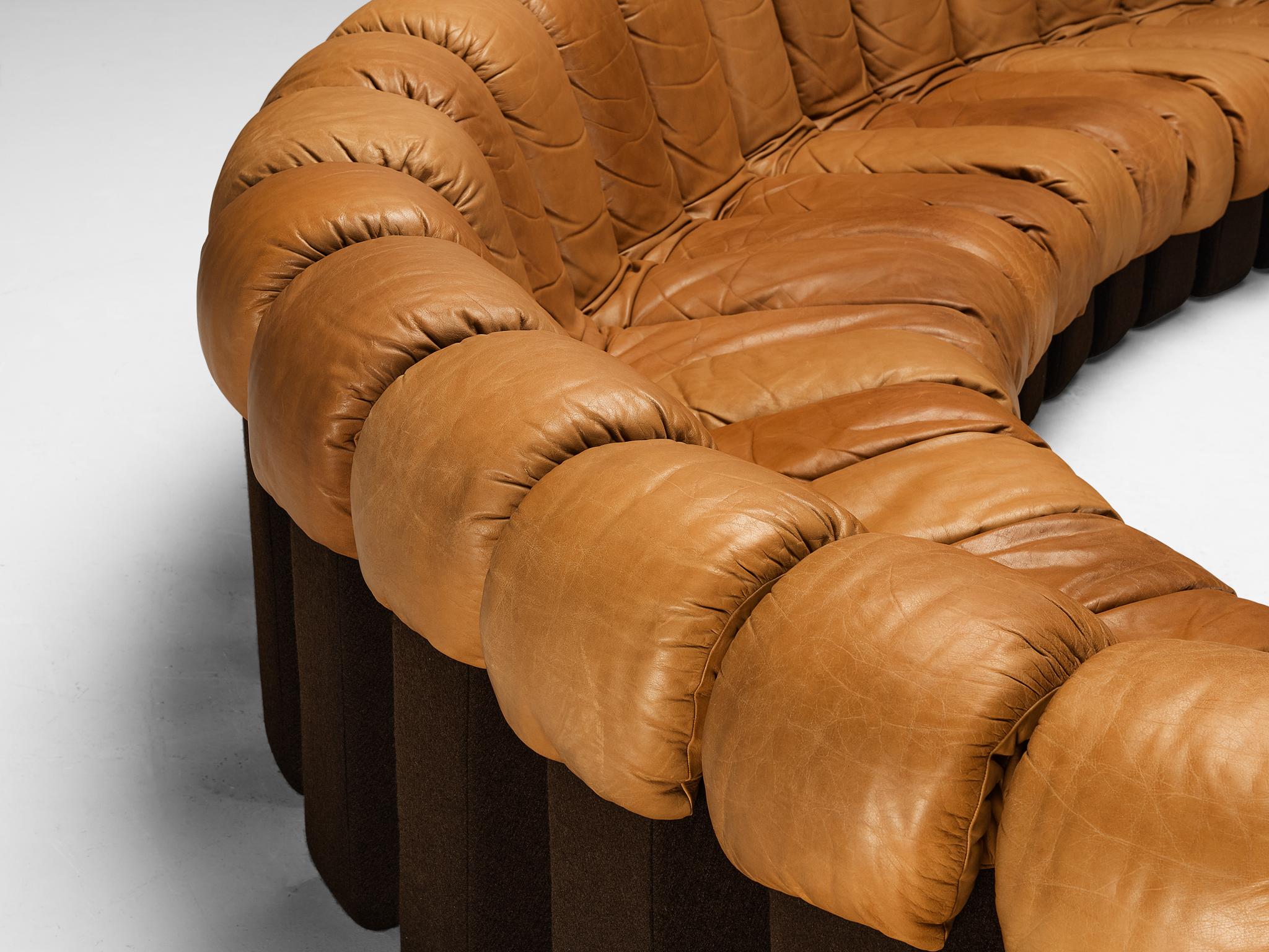 De Sede DS-600 'Snake' Sectional Sofa in Patinated Cognac Brown Leather  2
