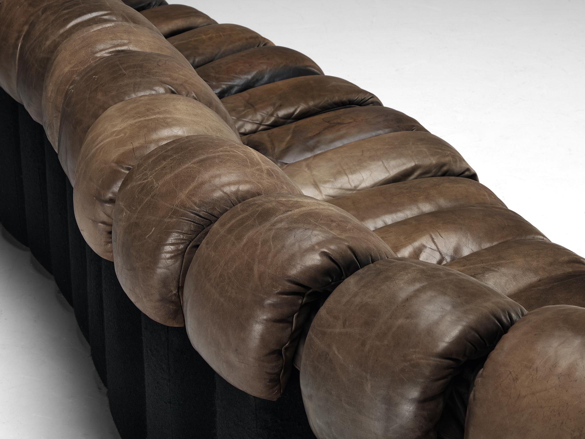 De Sede DS-600 'Snake' Sectional Sofa in Patinated Dark Brown Leather 3