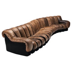 De Sede DS-600 'Snake' Sectional Sofa in Patinated Dark Brown Leather 