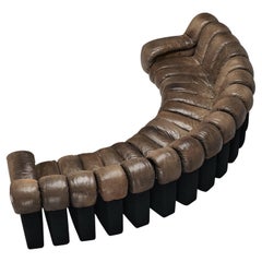 De Sede DS-600 'Schlangen' Sektions-Sofa aus patiniertem dunkelbraunem Leder 