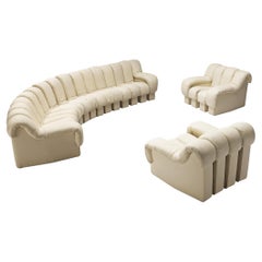 De Sede DS-600 'Snake' Sectional Sofa and Chairs in White Leather