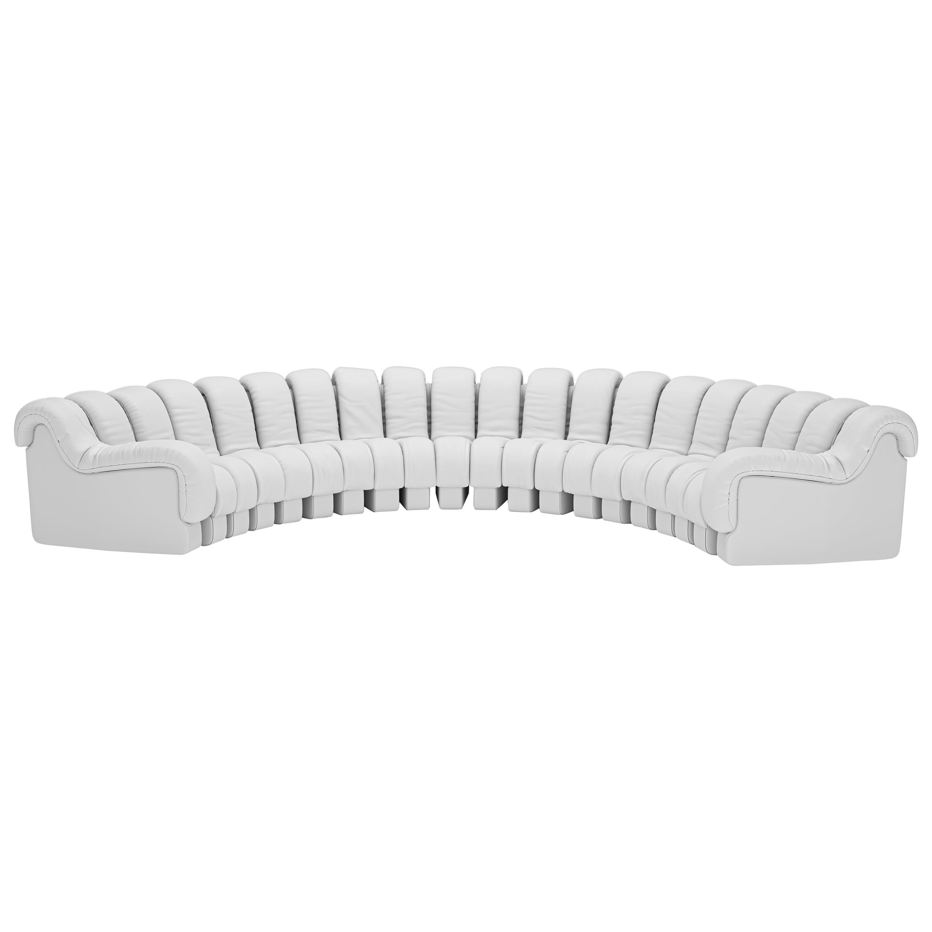 De Sede DS-600 Snake Shaped Modular Sofa in White Leather & Adjustable Elements