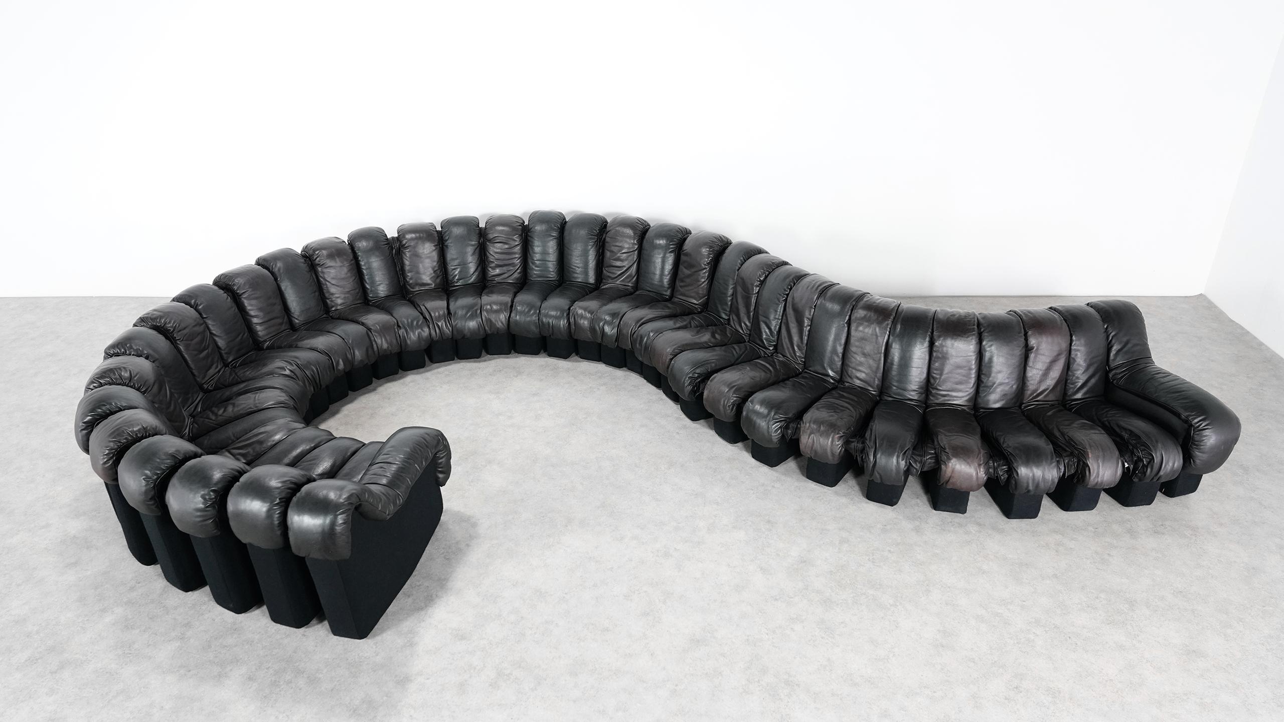De Sede DS 600 Snake Sofa by Ueli Berger, 1972 Black & Brown Leather 36 Elemens 3