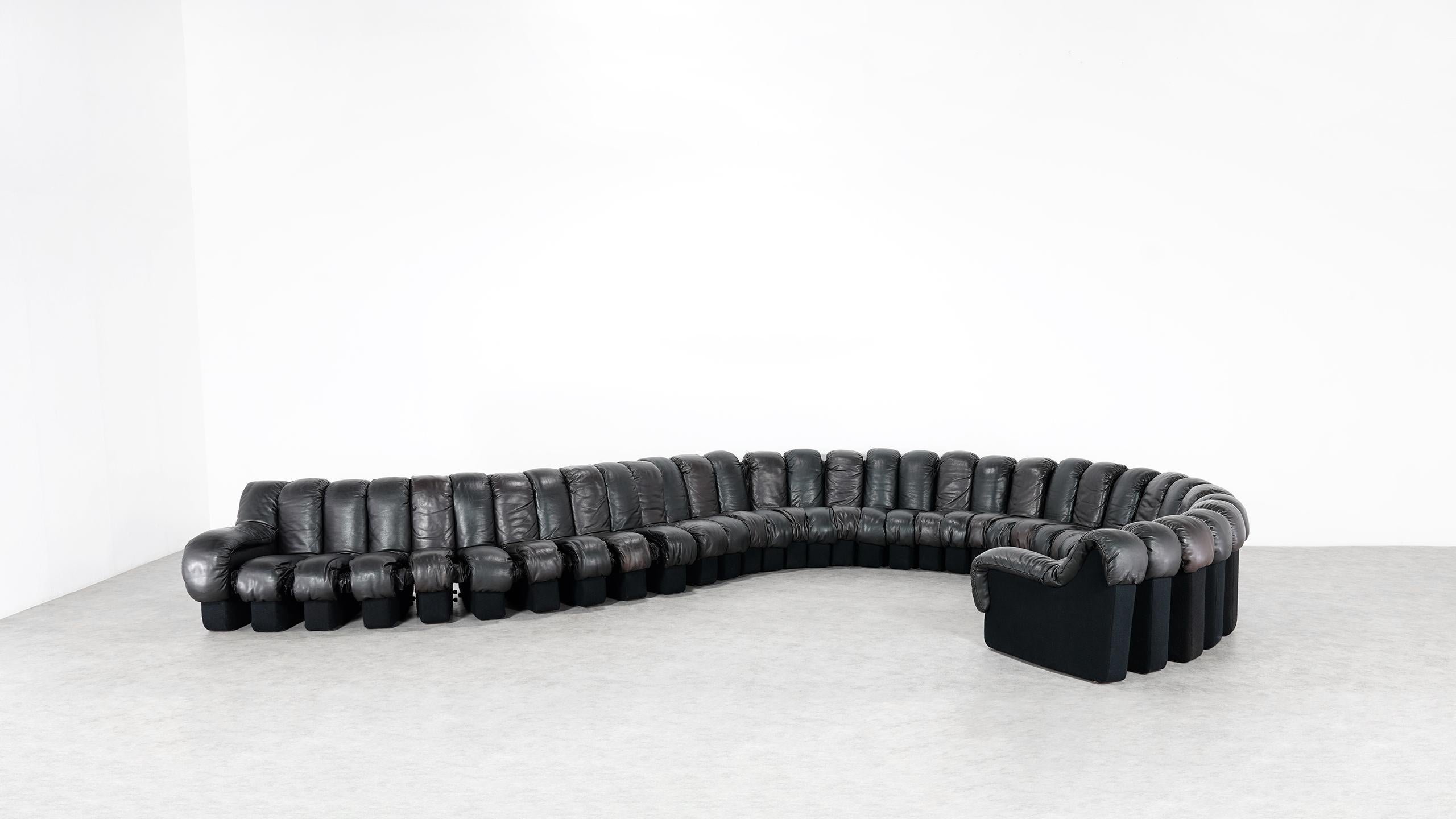 De Sede DS 600 Snake Sofa by Ueli Berger, 1972 Black & Brown Leather 36 Elemens 4
