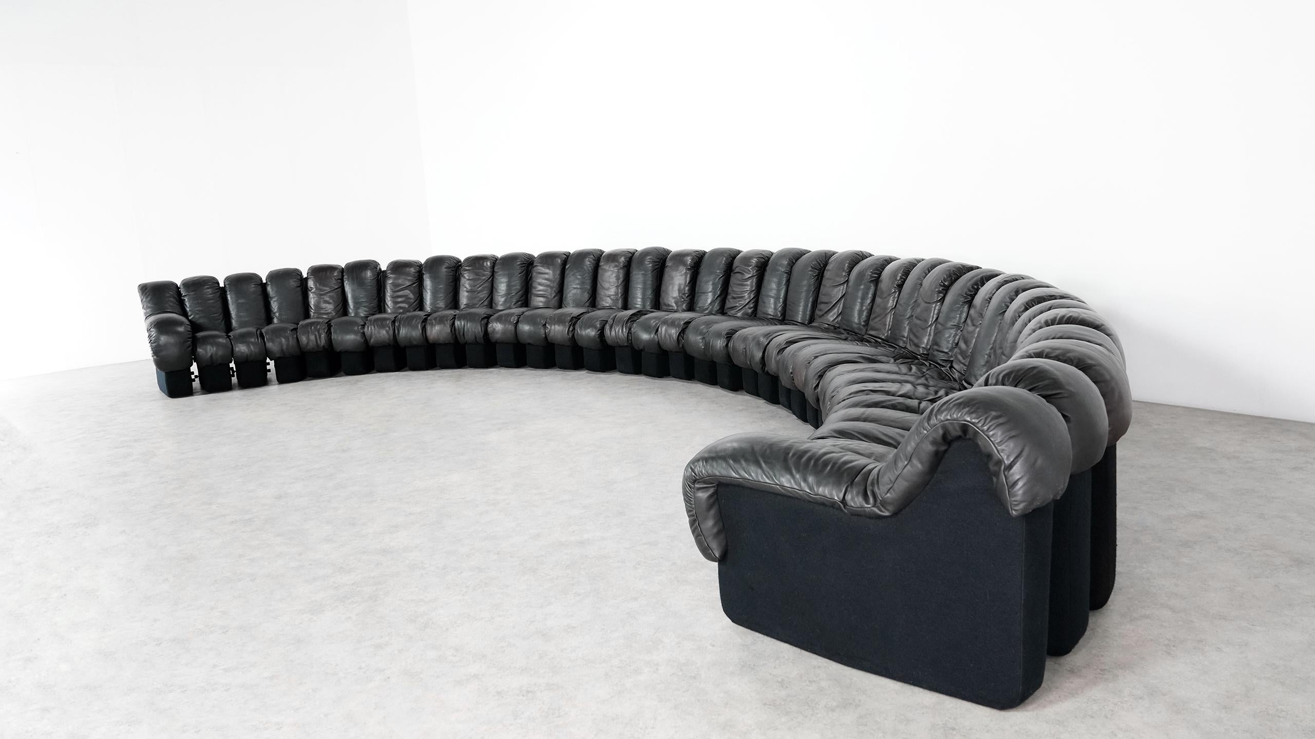 De Sede DS 600 Snake Sofa by Ueli Berger, 1972 Black & Brown Leather 36 Elemens 12