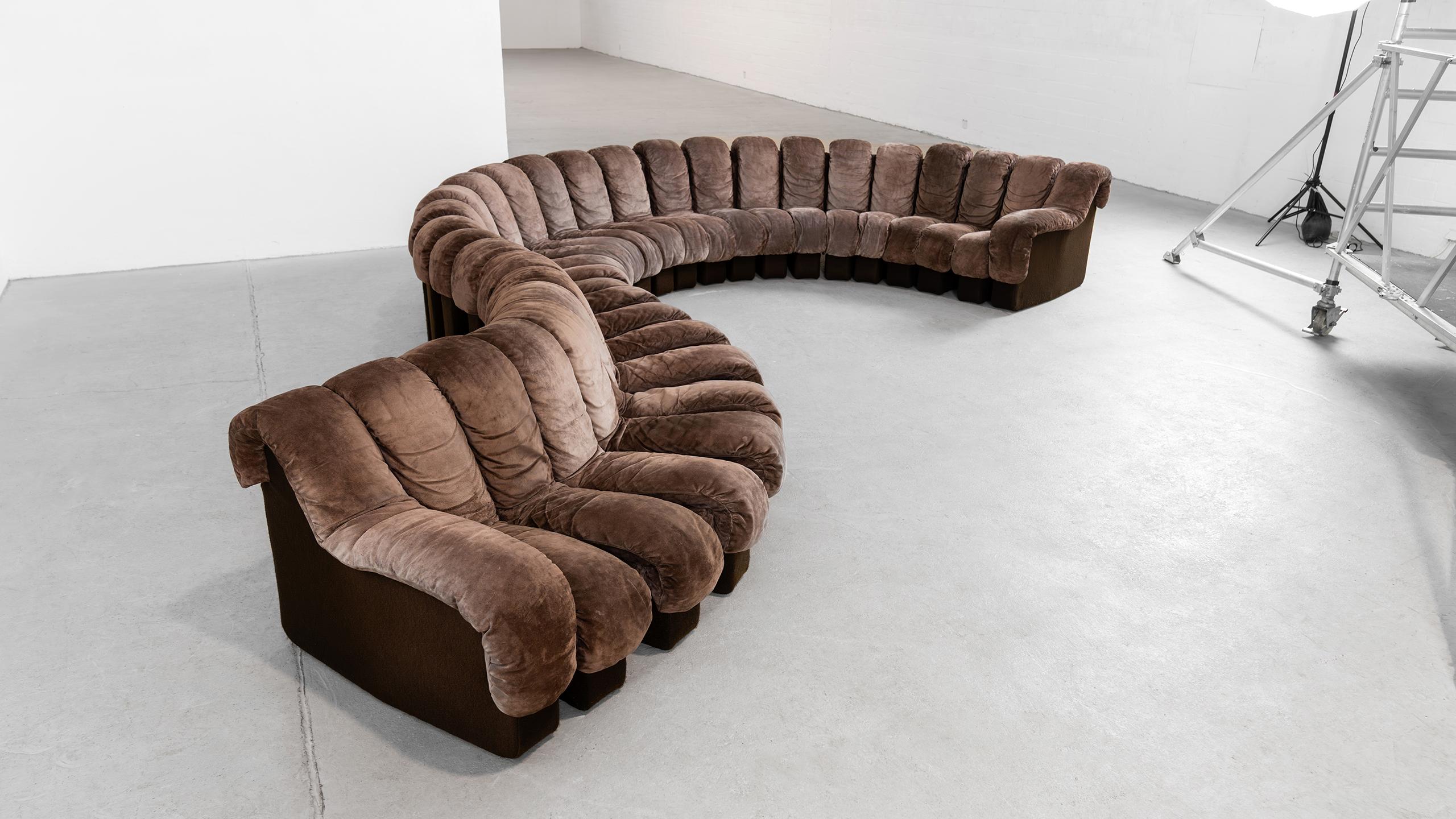 De Sede DS 600 Snake Sofa by Ueli Berger, 1972 brown Suede Leather 30 Elements 3