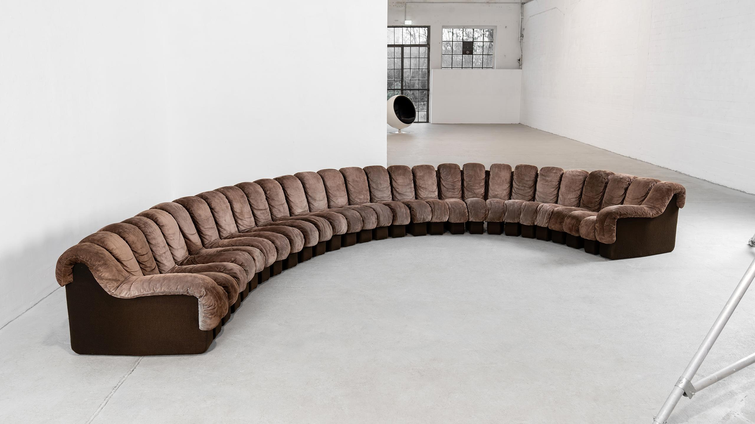 De Sede DS 600 Snake Sofa by Ueli Berger, 1972 brown Suede Leather 30 Elements 4