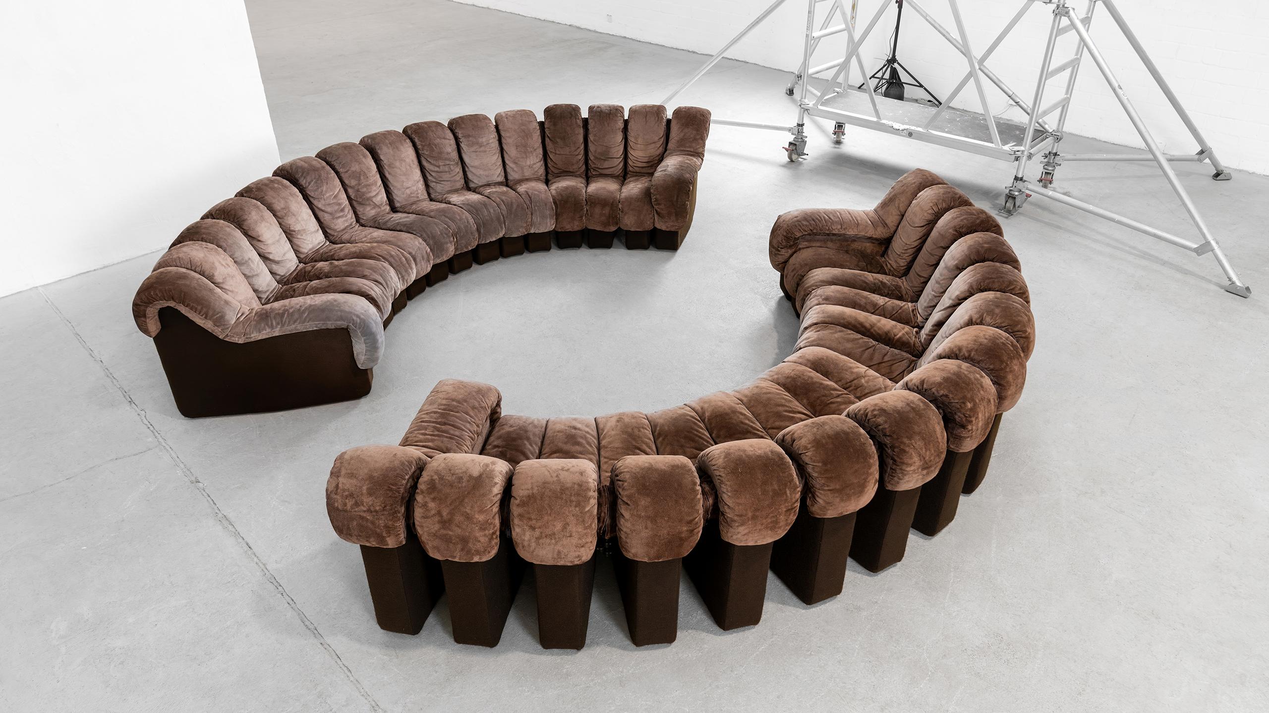 De Sede DS 600 Snake Sofa by Ueli Berger, 1972 brown Suede Leather 30 Elements 5