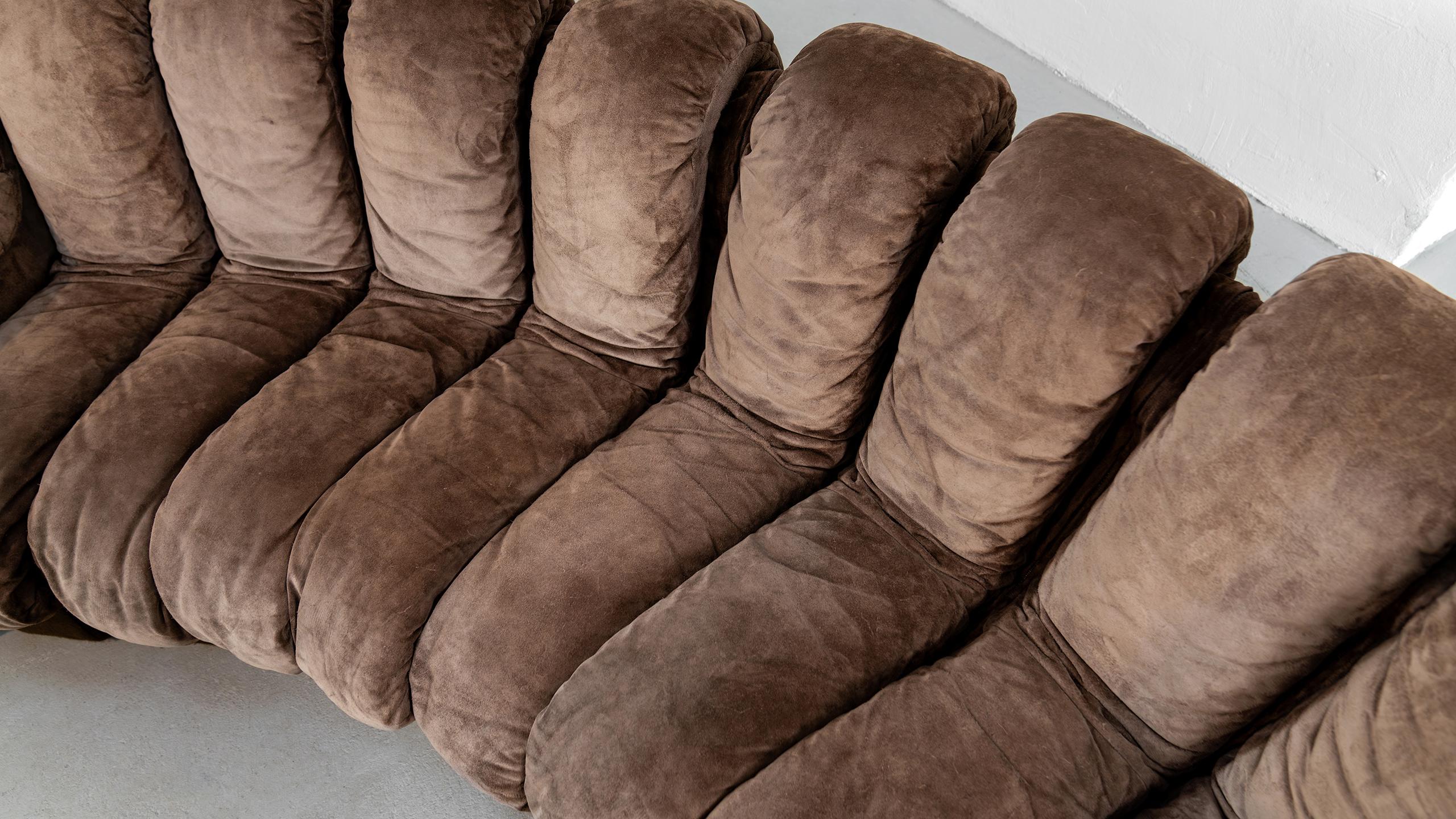 De Sede DS 600 Snake Sofa by Ueli Berger, 1972 brown Suede Leather 30 Elements 9