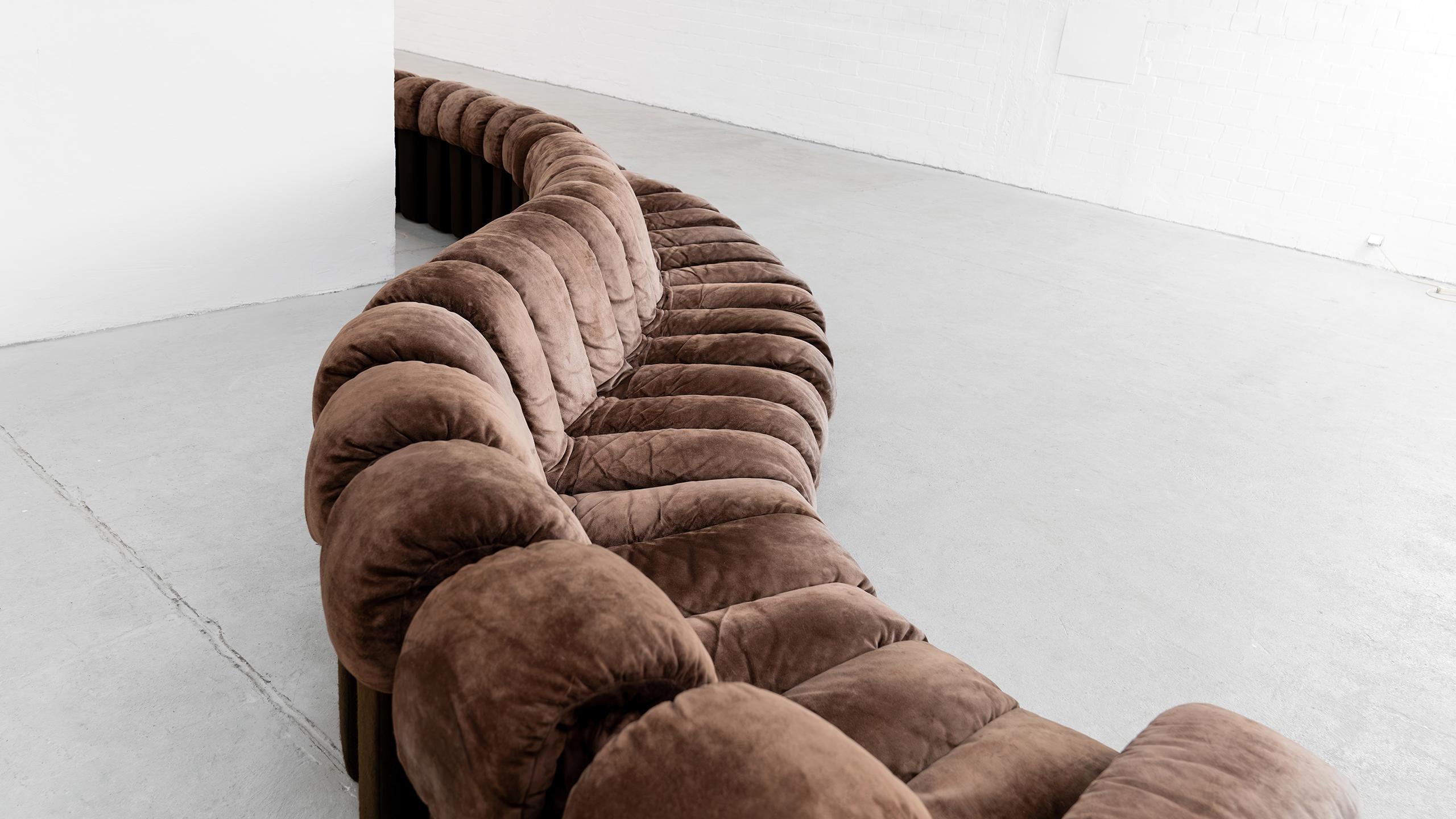De Sede DS 600 Snake Sofa by Ueli Berger, 1972 brown Suede Leather 30 Elements 10