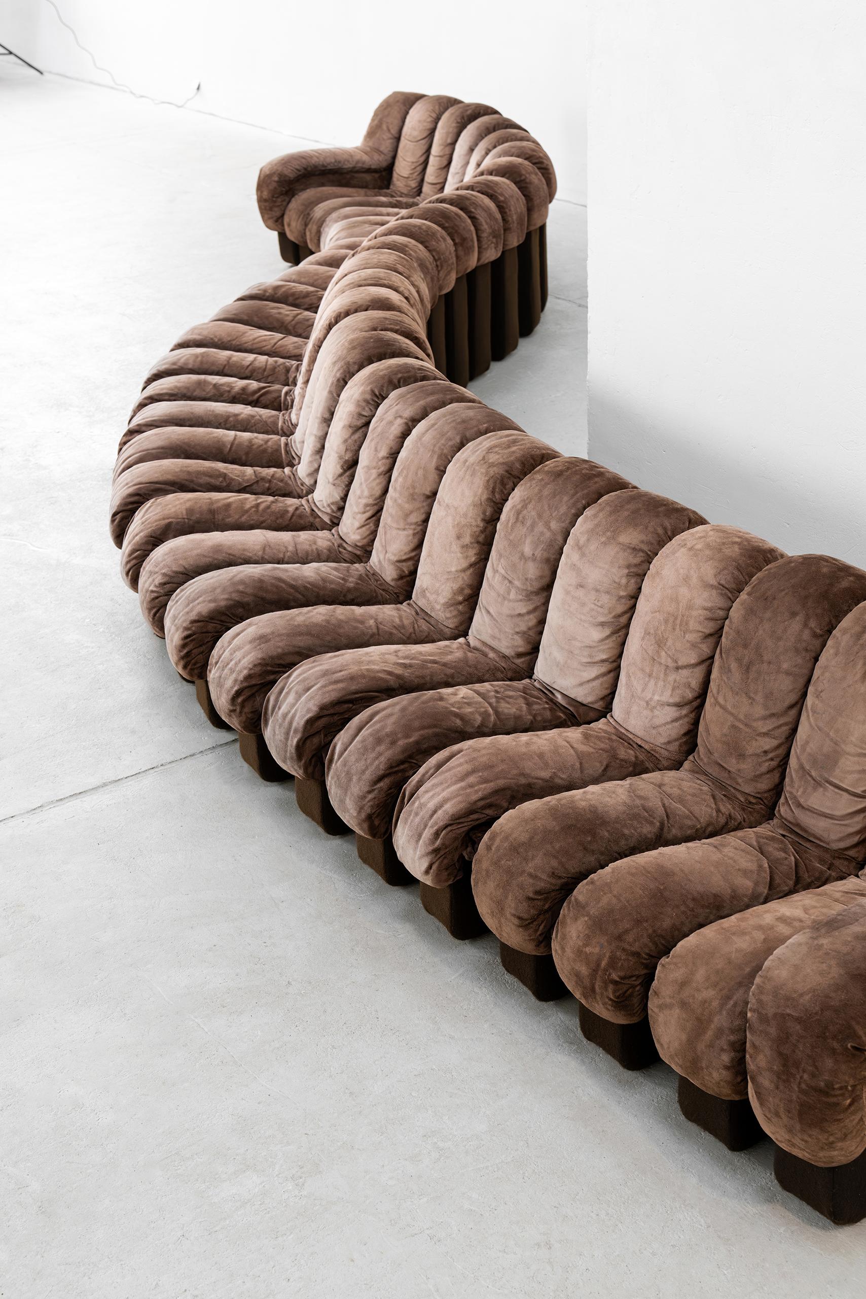 De Sede DS 600 Snake Sofa by Ueli Berger, 1972 brown Suede Leather 30 Elements 11