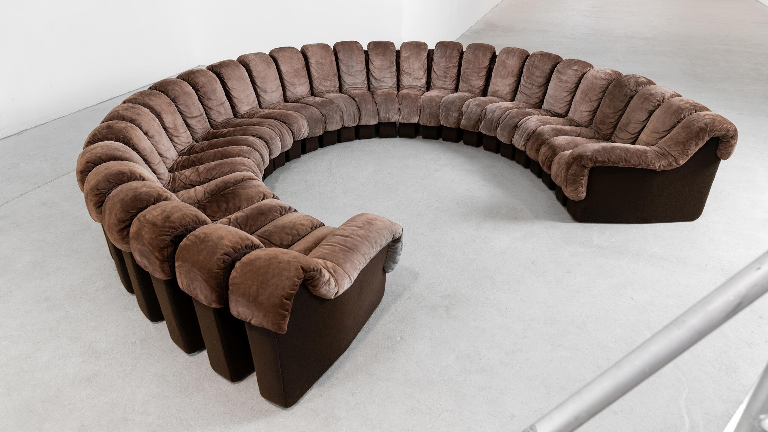 De Sede DS 600 Snake Sofa by Ueli Berger, 1972 brown Suede Leather 30 Elements 12