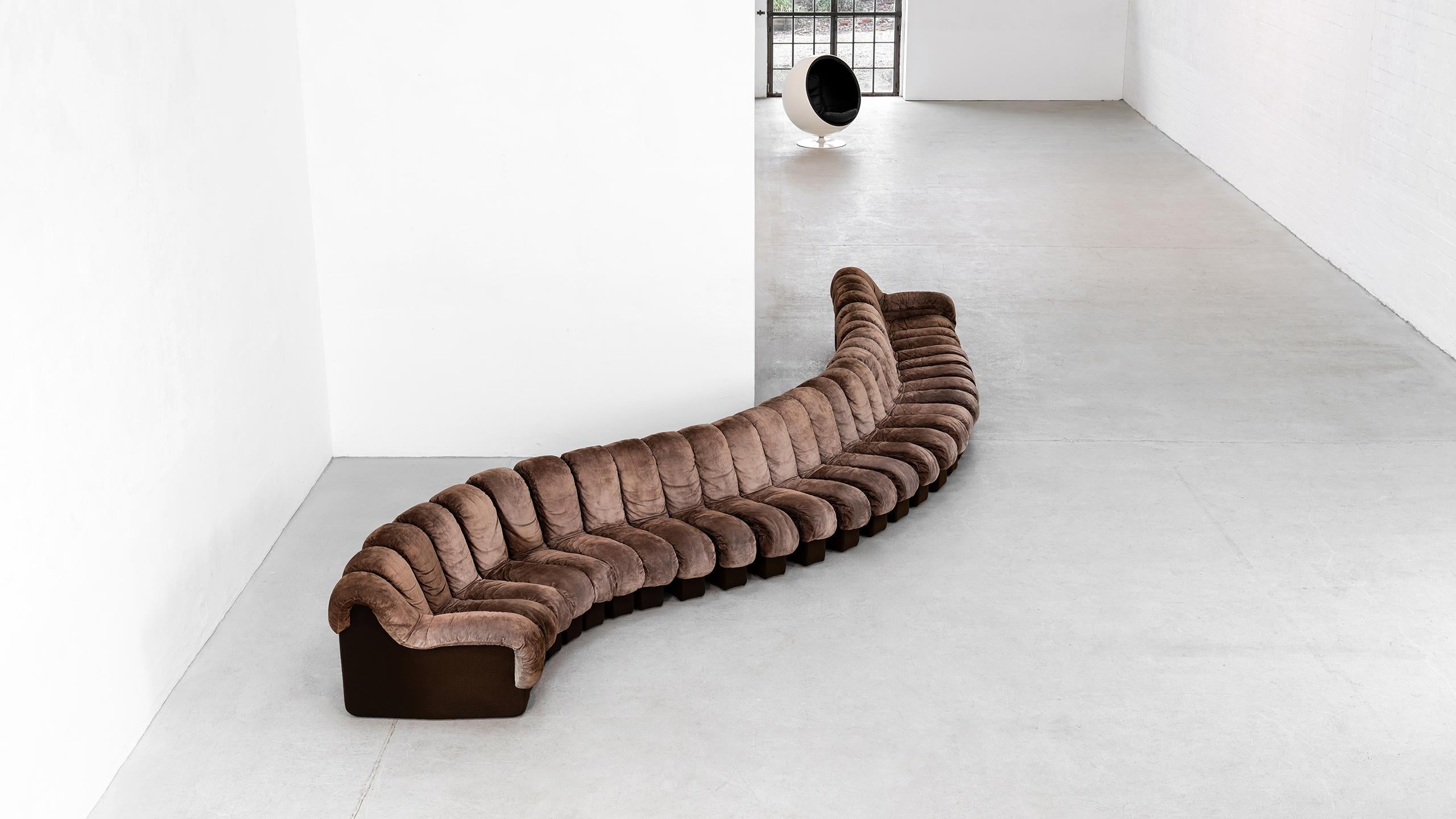 Mid-Century Modern De Sede DS 600 Snake Sofa by Ueli Berger, 1972 brown Suede Leather 30 Elements