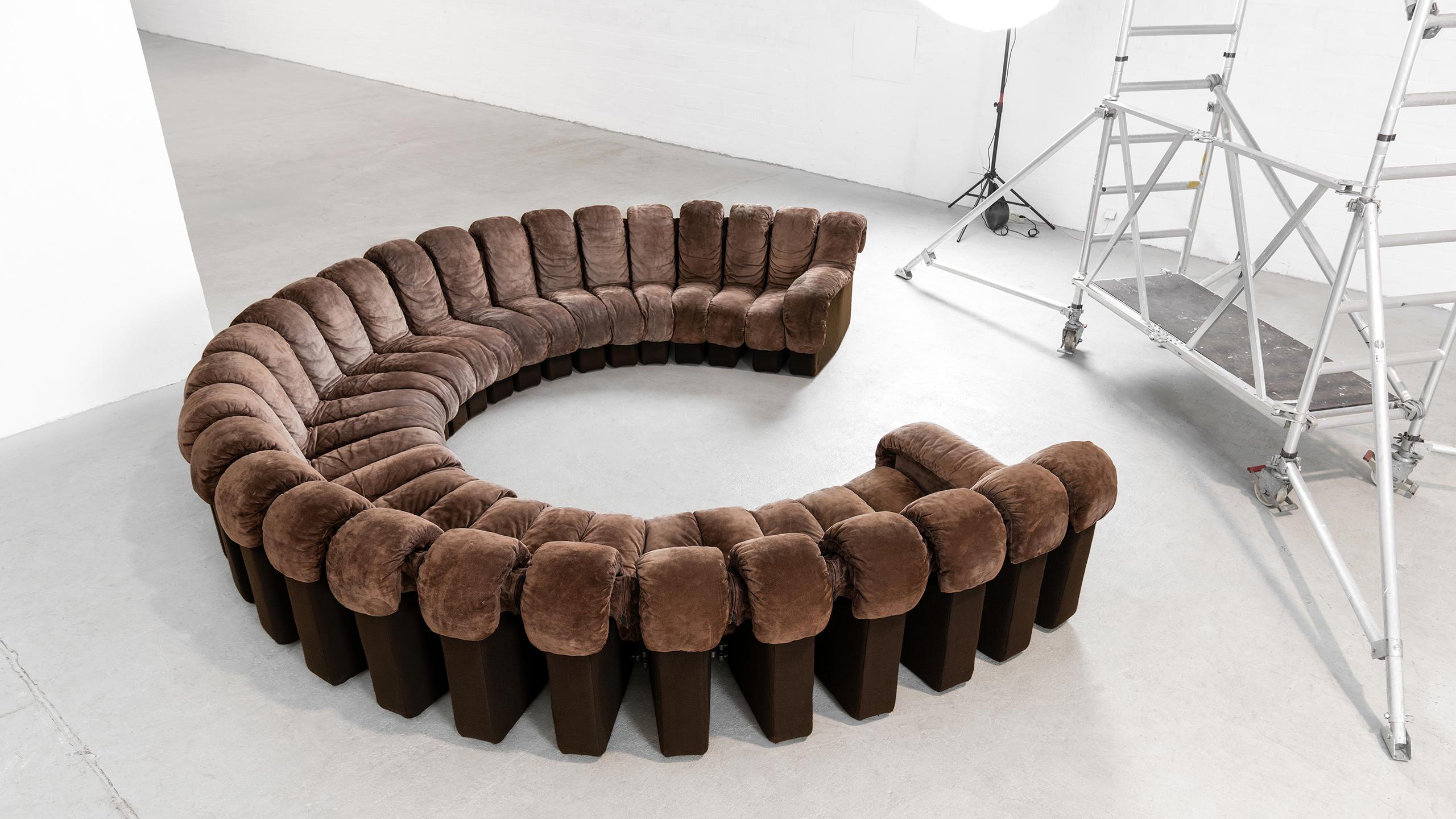 Late 20th Century De Sede DS 600 Snake Sofa by Ueli Berger, 1972 brown Suede Leather 30 Elements