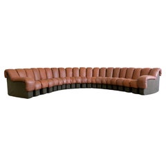 De Sede Ds-600 'Snake' Sofa in Cognac Leather and Dark Olive Green Felt