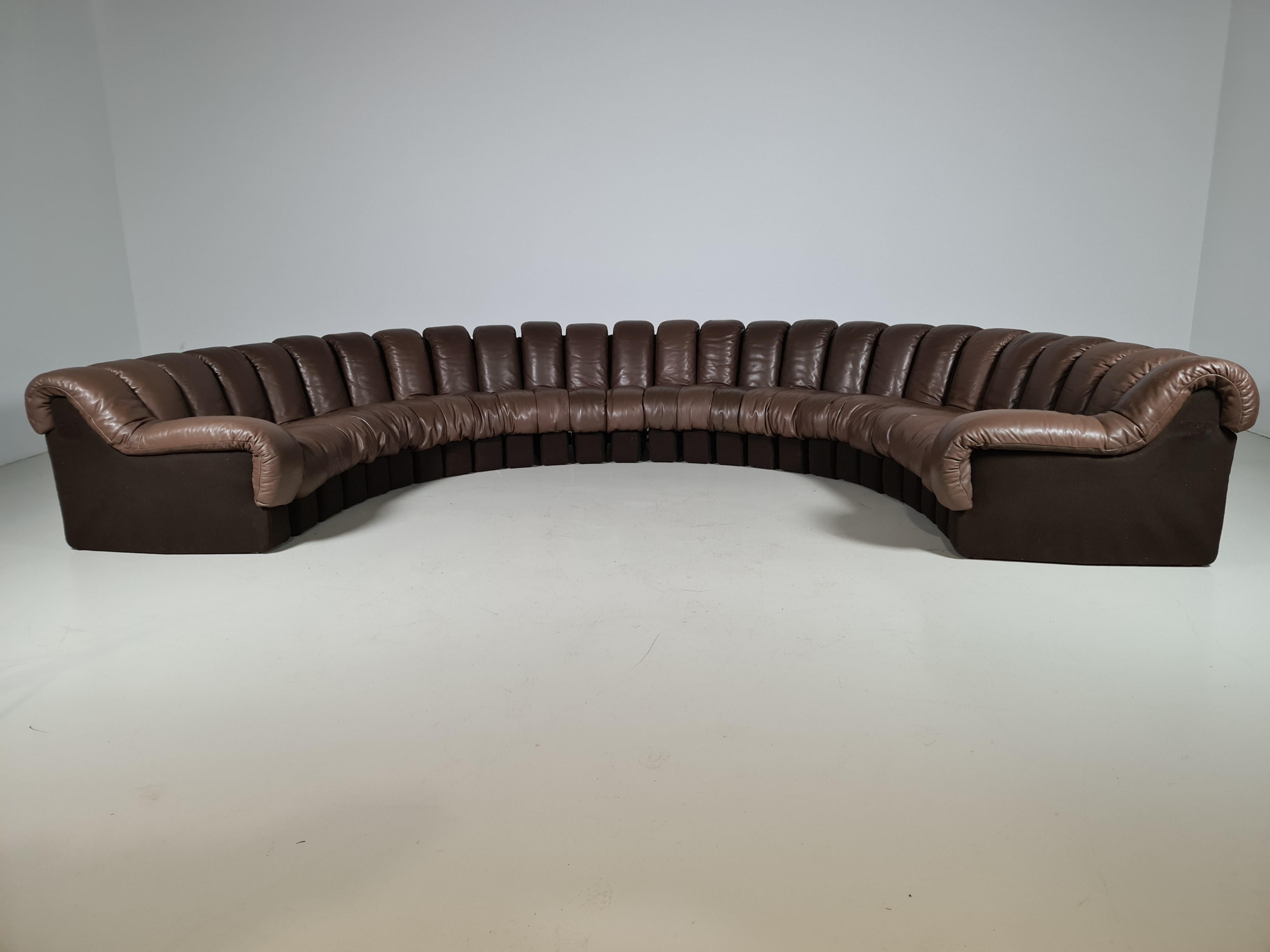 De Sede DS-600 Snake Sofa in Dark Brown Leather, 1970s In Good Condition In amstelveen, NL