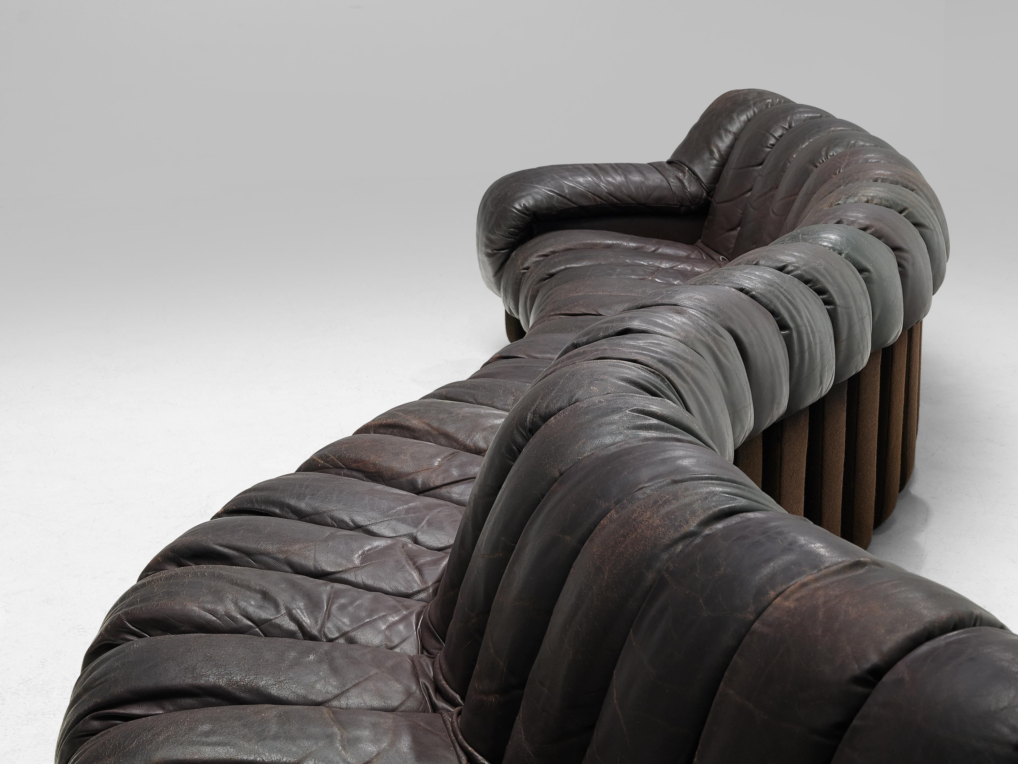 Mid-Century Modern De Sede DS-600 ‘Snake’ Sofa in Dark Brown Leather