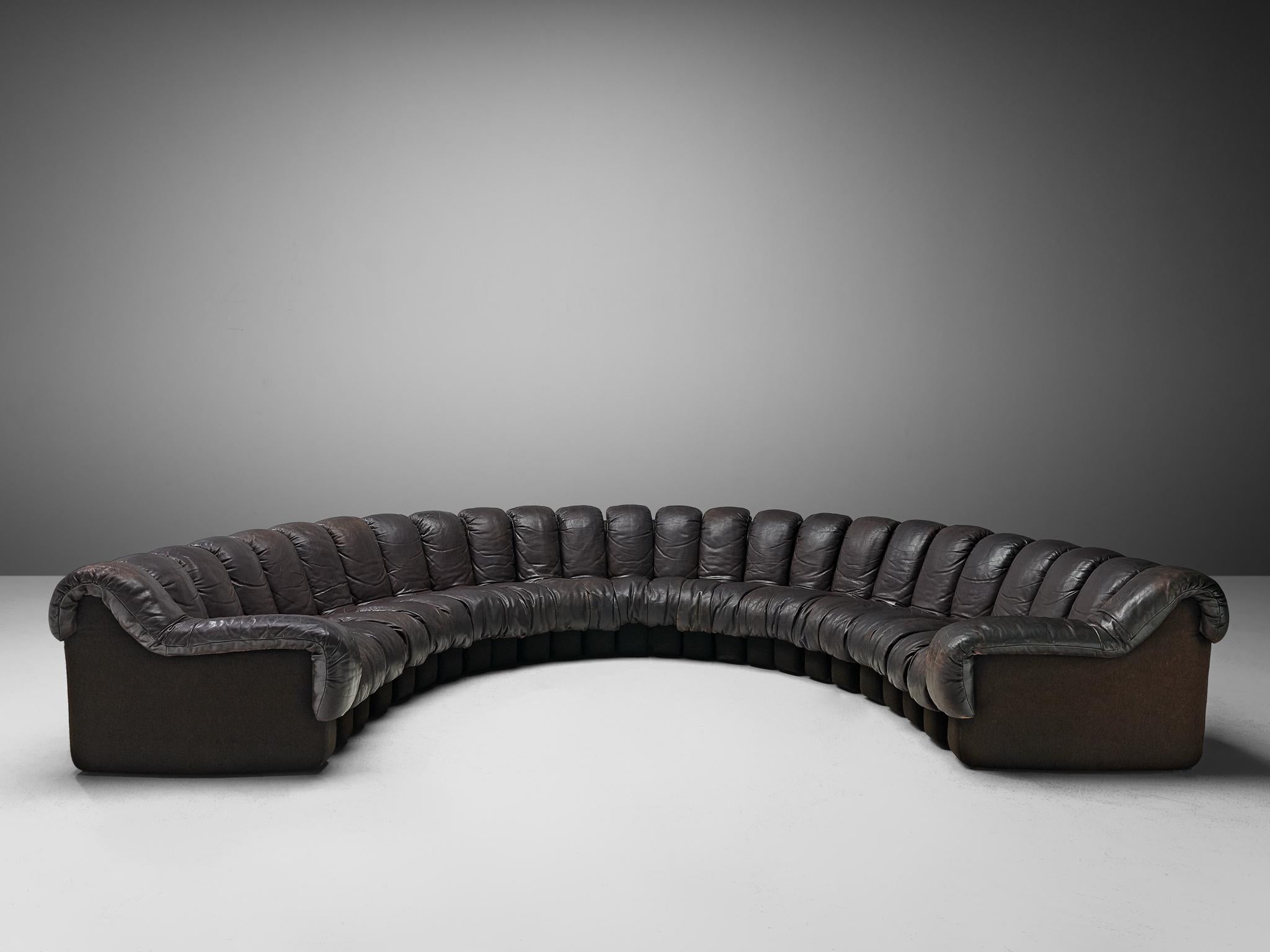 Mid-Century Modern De Sede DS-600 'Snake’ Sofa in Dark Brown Leather 