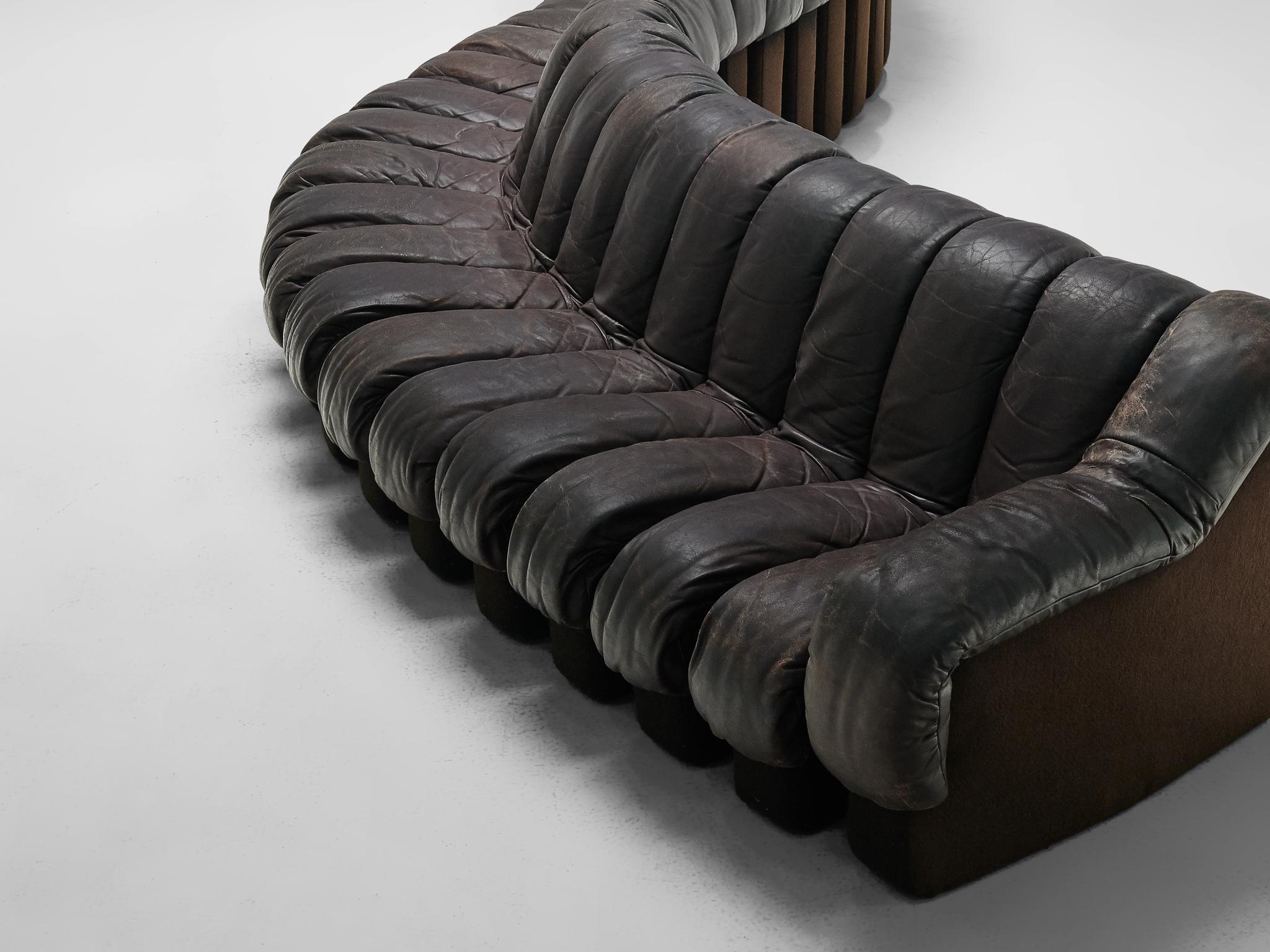 Swiss De Sede DS-600 'Snake’ Sofa in Dark Brown Leather 