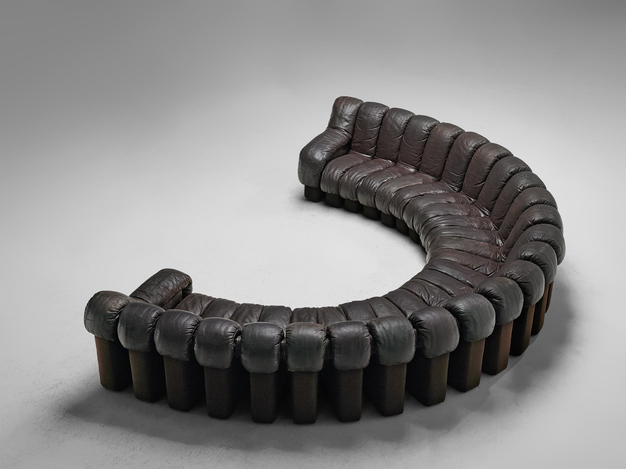De Sede DS-600 'Snake’ Sofa in Dark Brown Leather  In Good Condition In Waalwijk, NL