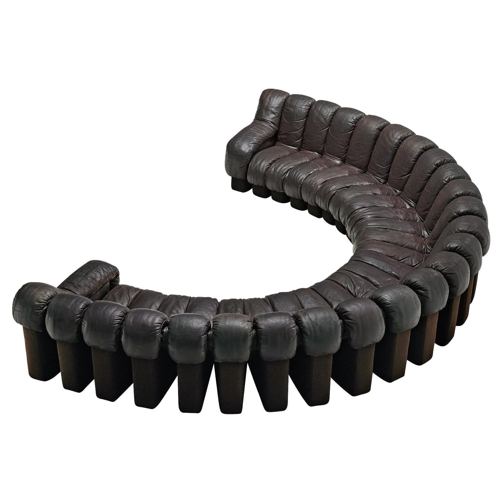 De Sede DS-600 'Snake’ Sofa in Dark Brown Leather 