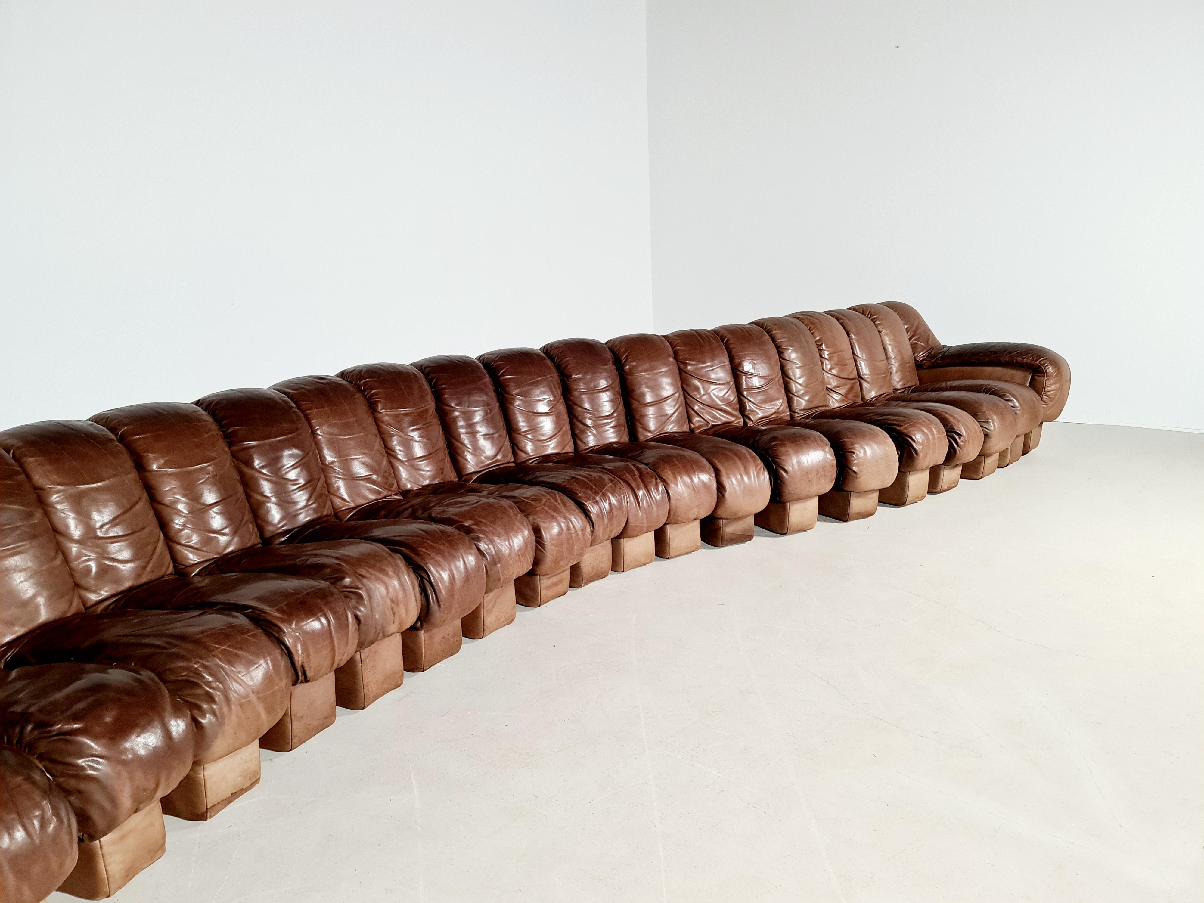 De Sede DS-600 'Snake' Sofa in Full Leather, 1970s In Good Condition In amstelveen, NL