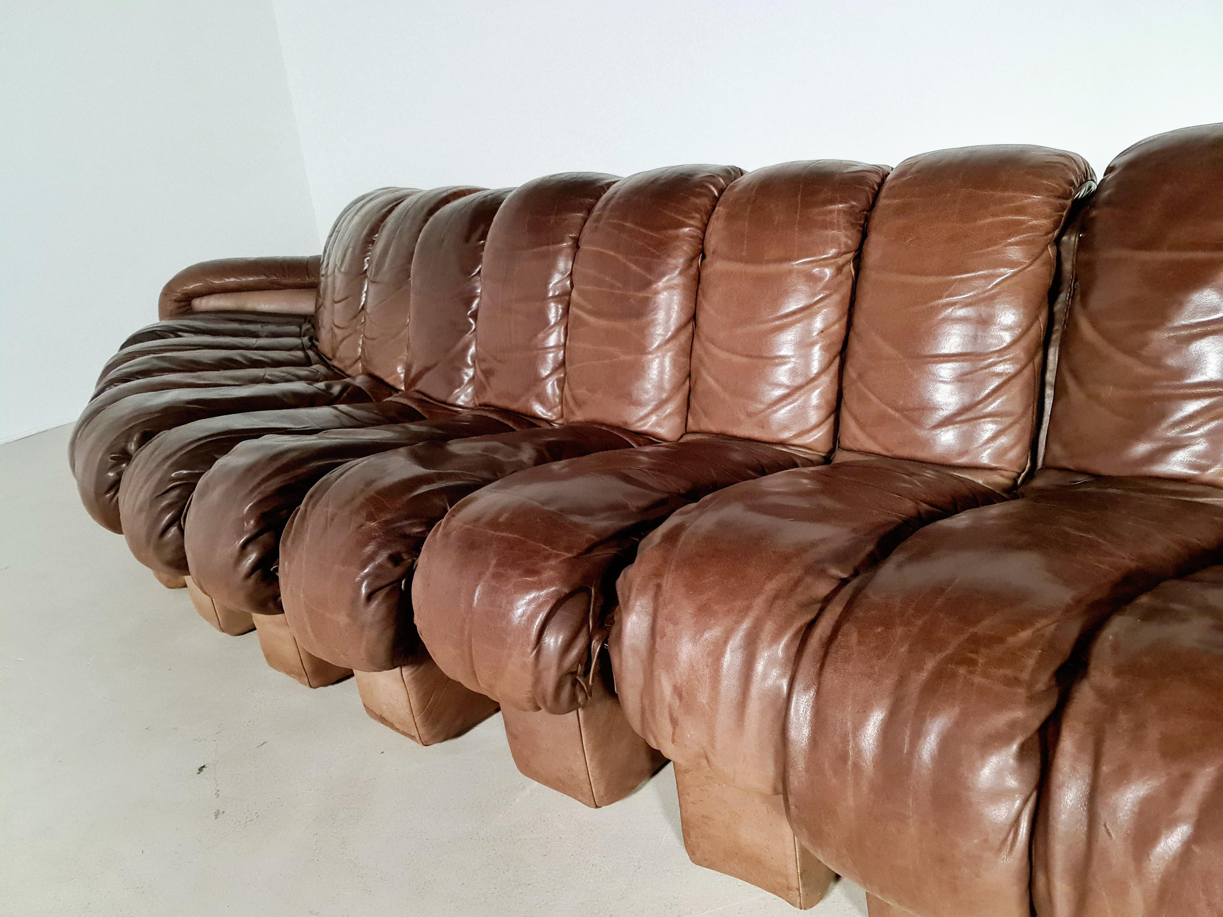 Late 20th Century De Sede DS-600 'Snake' Sofa in Full Leather, 1970s