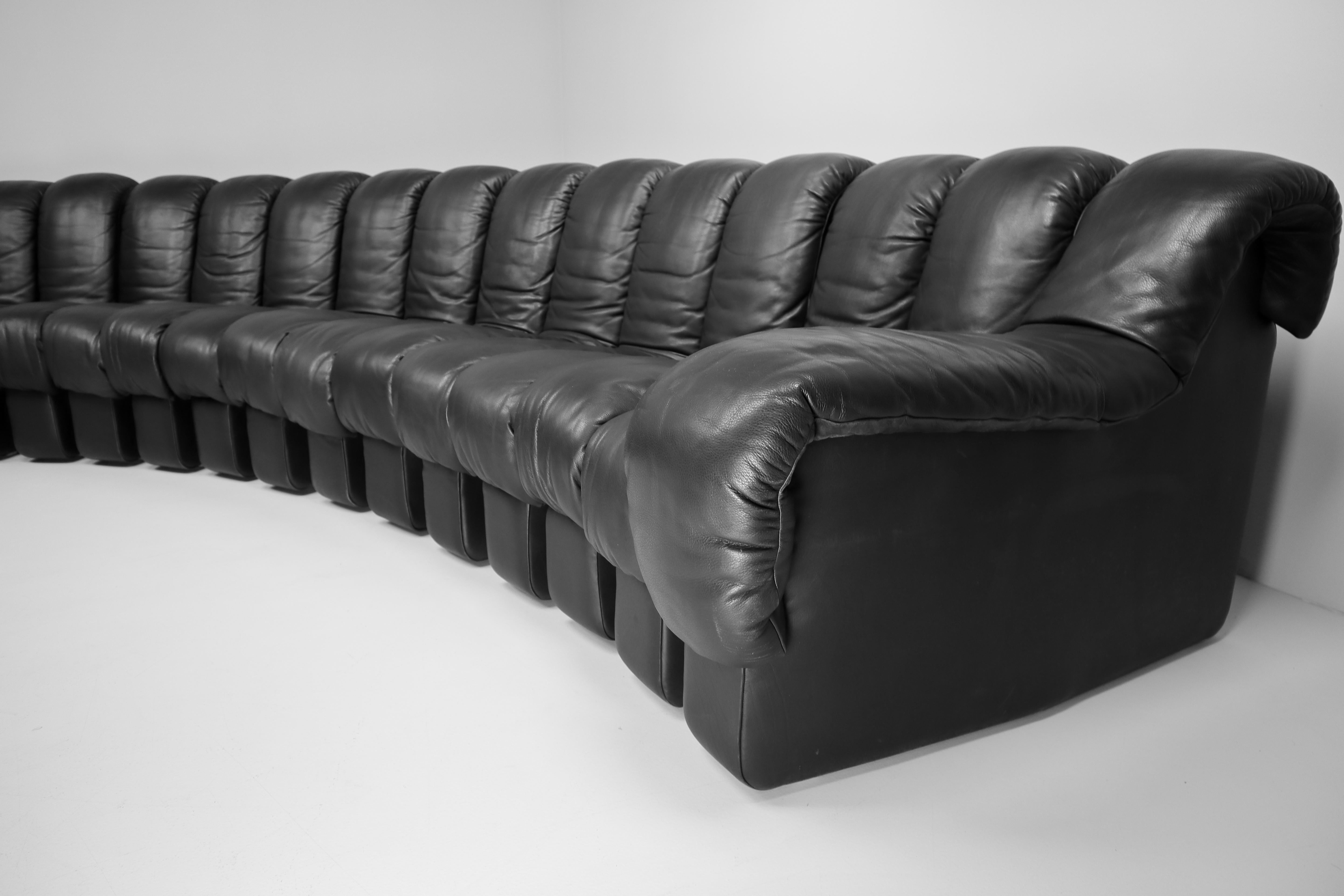 De Sede DS 600 Snake Sofas in Full Black Leather by Ueli Berger Switzerland 1972 5