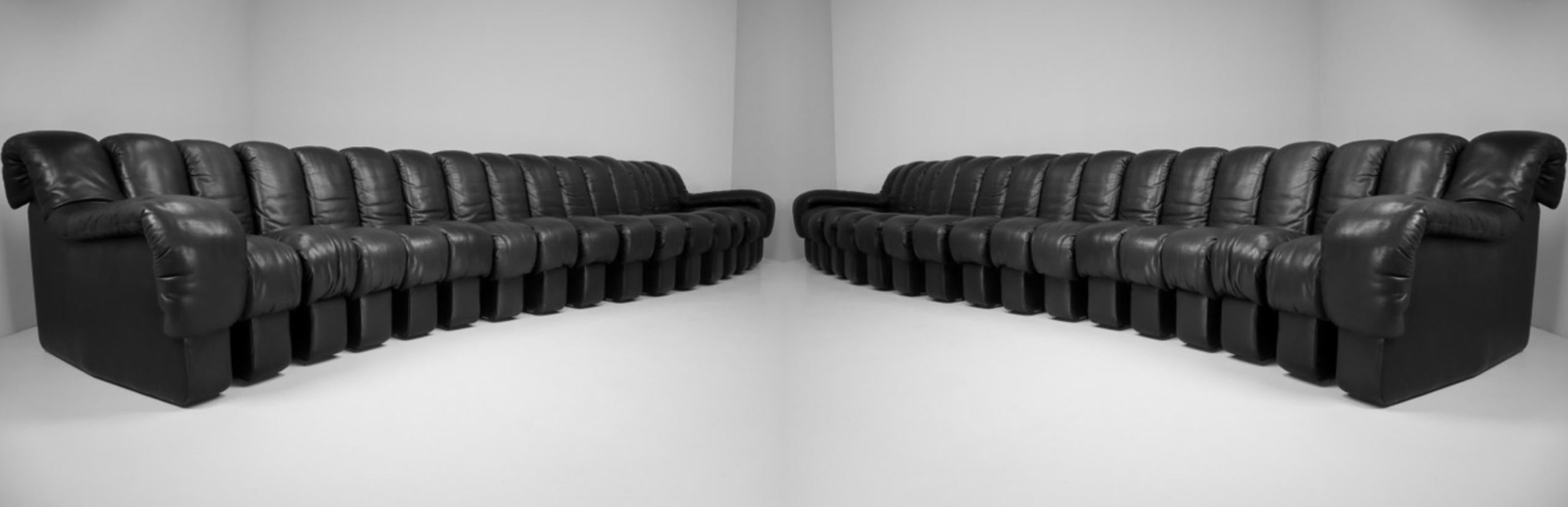 De Sede DS 600 Snake Sofas in Full Black Leather by Ueli Berger Switzerland 1972 10