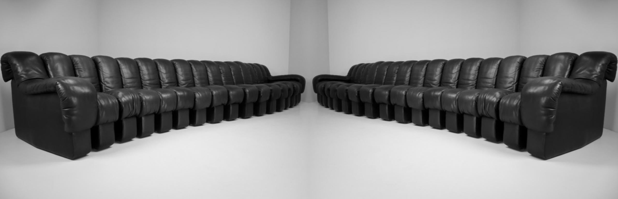 De Sede DS 600 Snake Sofas in Full Black Leather by Ueli Berger Switzerland 1972 10