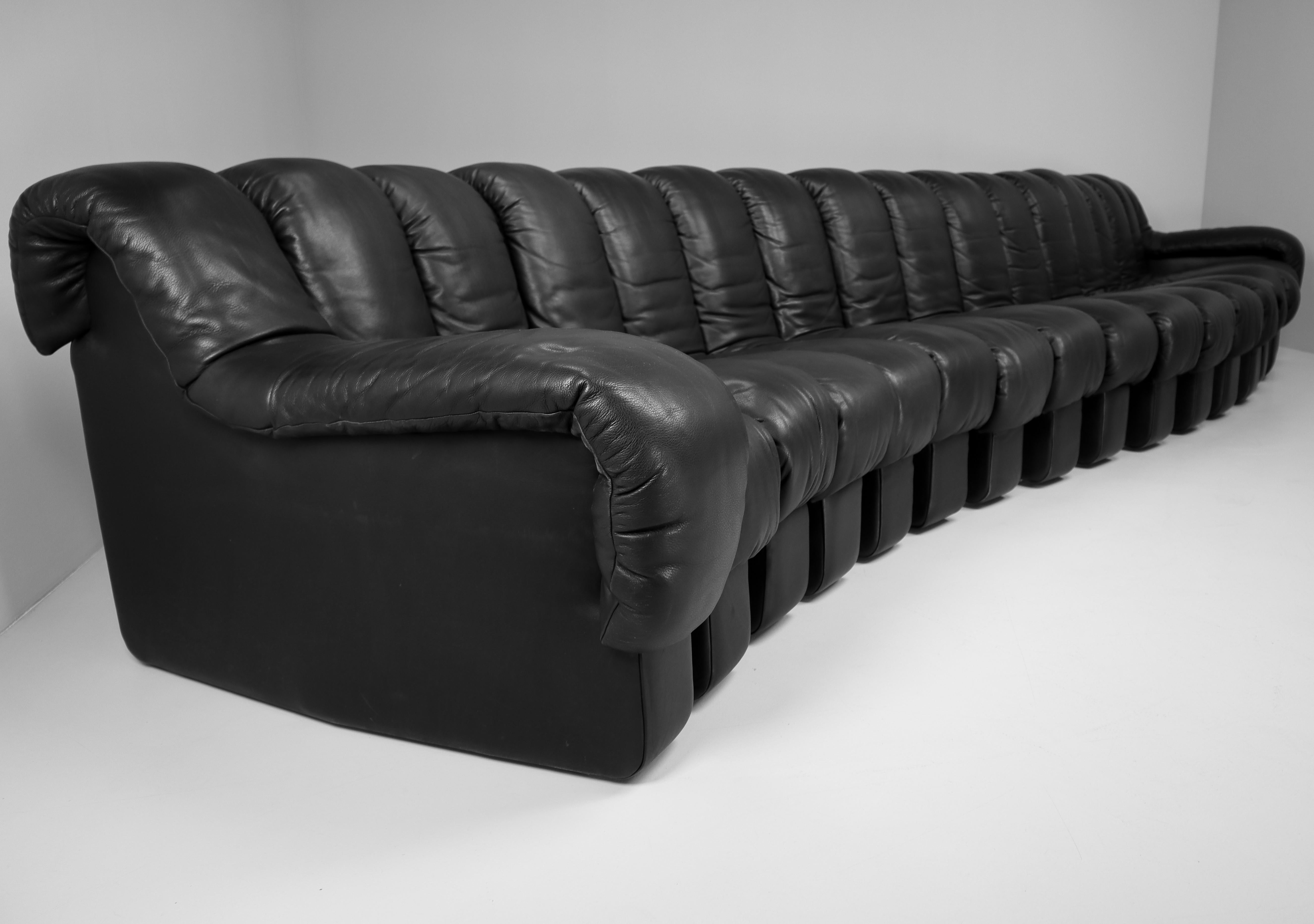 Late 20th Century De Sede DS 600 Snake Sofas in Full Black Leather by Ueli Berger Switzerland 1972