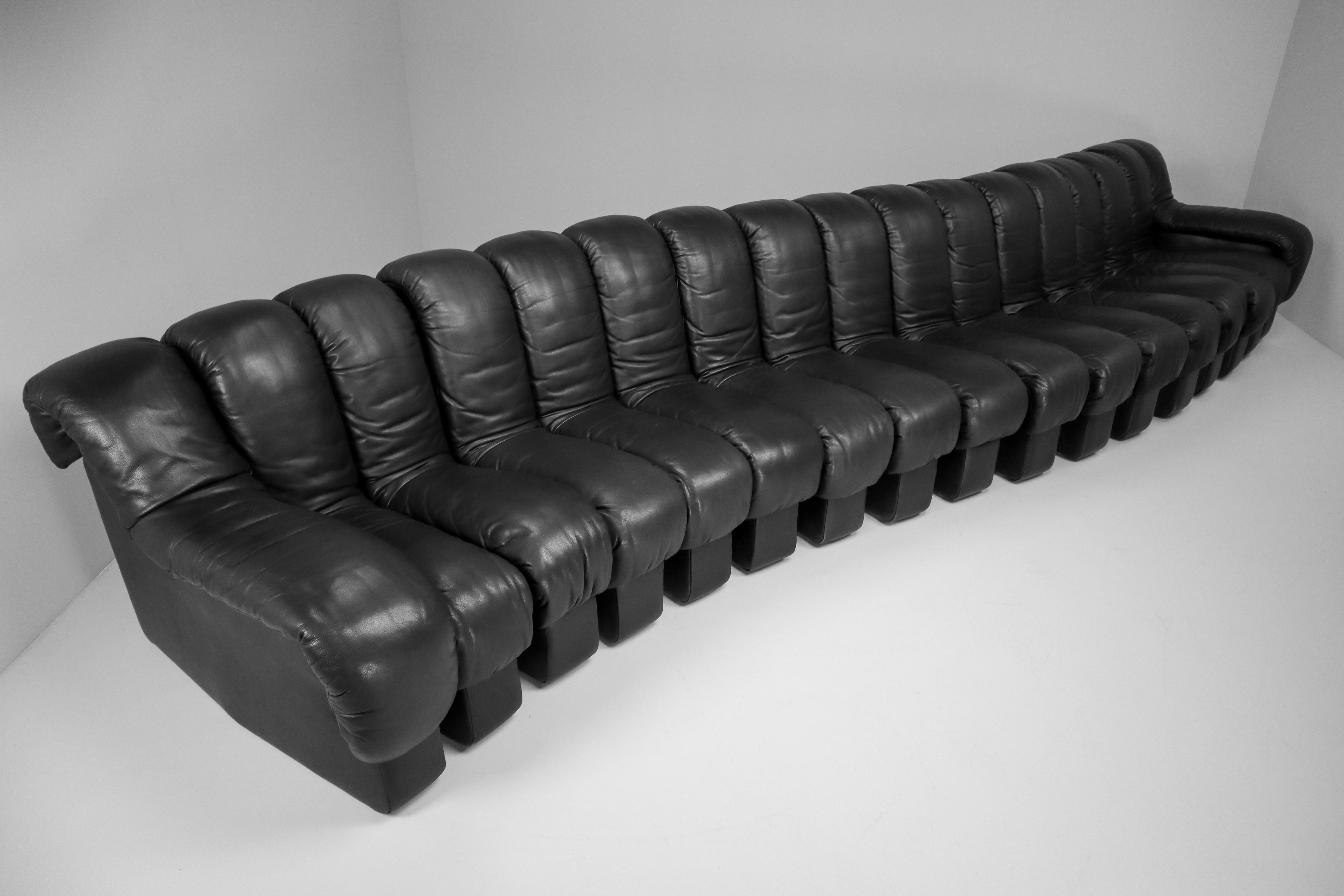 De Sede DS 600 Snake Sofas in Full Black Leather by Ueli Berger Switzerland 1972 2