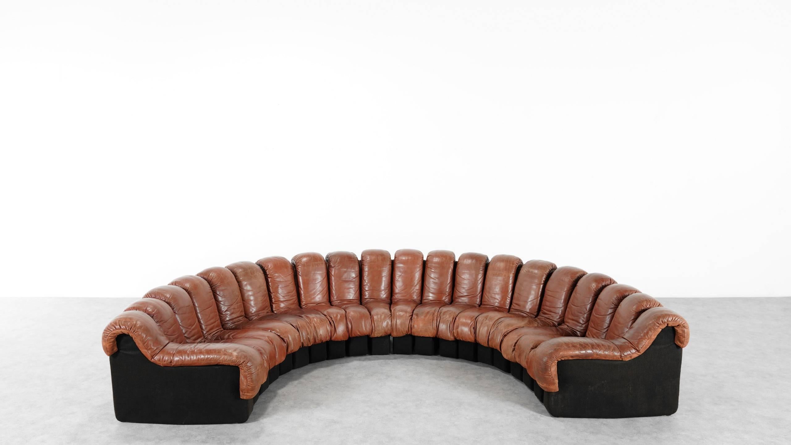 Mid-Century Modern De Sede Ds 600 Sofa by Ueli Berger and Riva 1972, Chocolate Leather 20 Elements