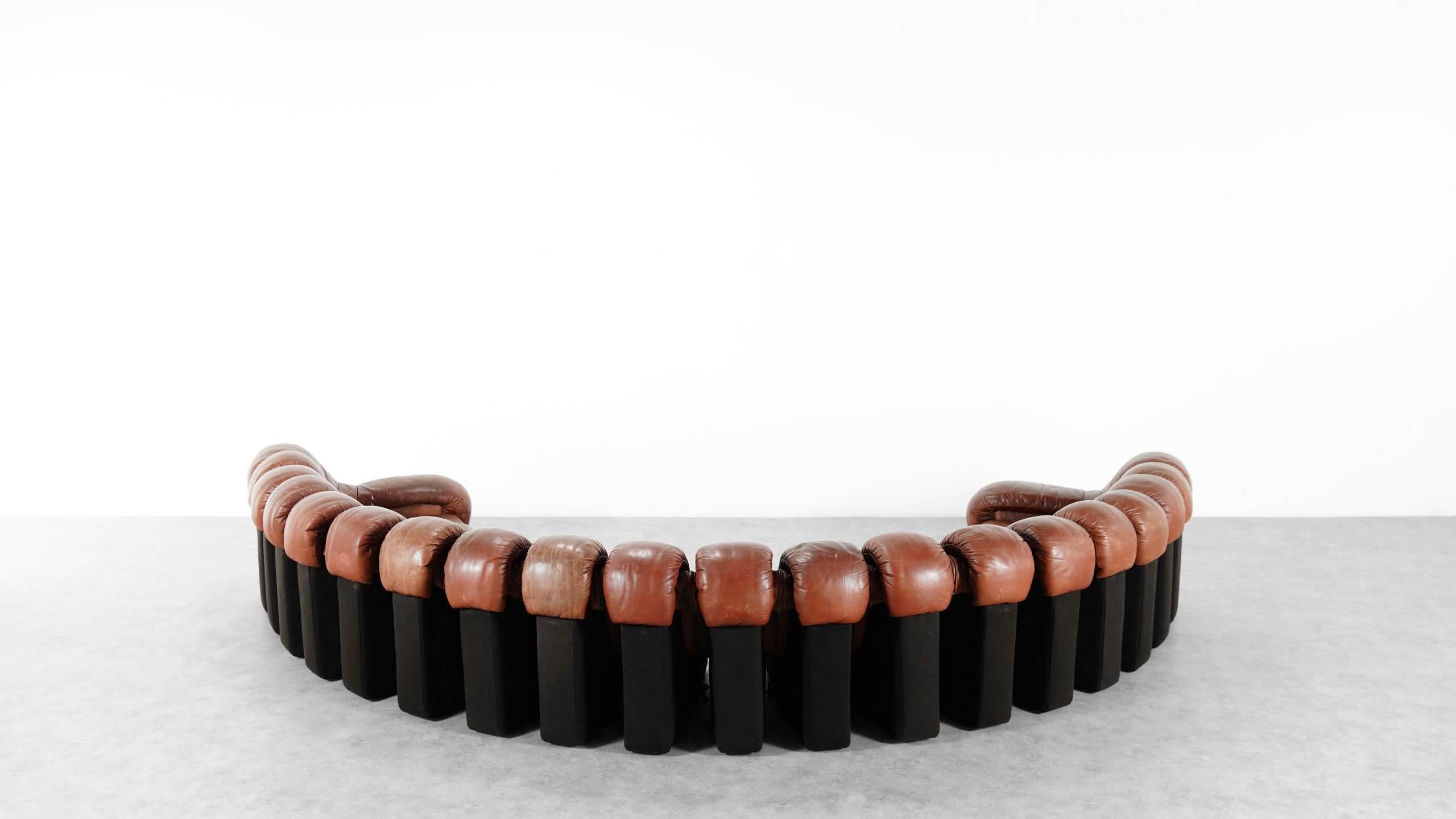 Swiss De Sede Ds 600 Sofa by Ueli Berger and Riva 1972, Chocolate Leather 20 Elements