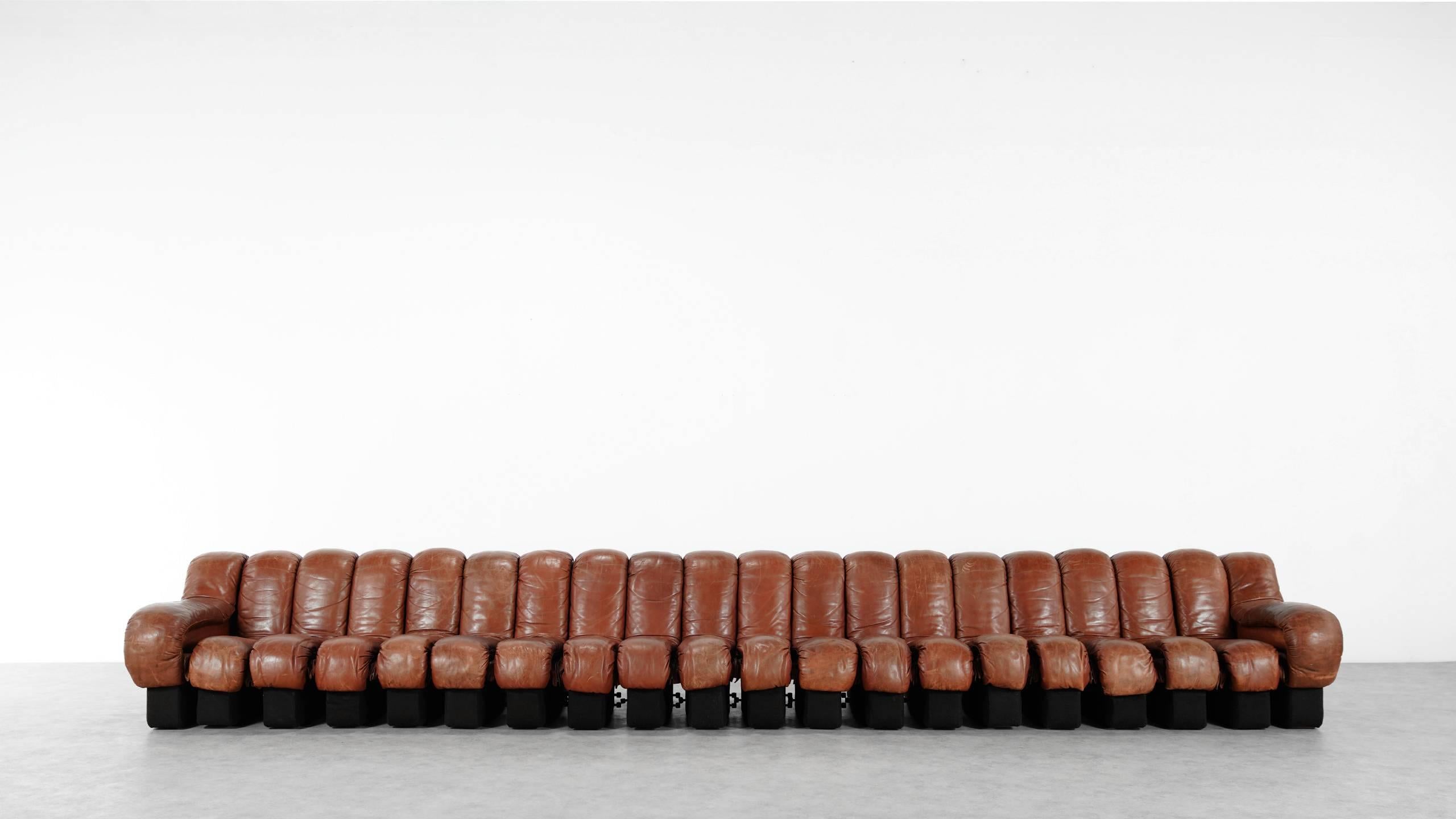 De Sede Ds 600 Sofa by Ueli Berger and Riva 1972, Chocolate Leather 20 Elements In Good Condition In Munster, NRW