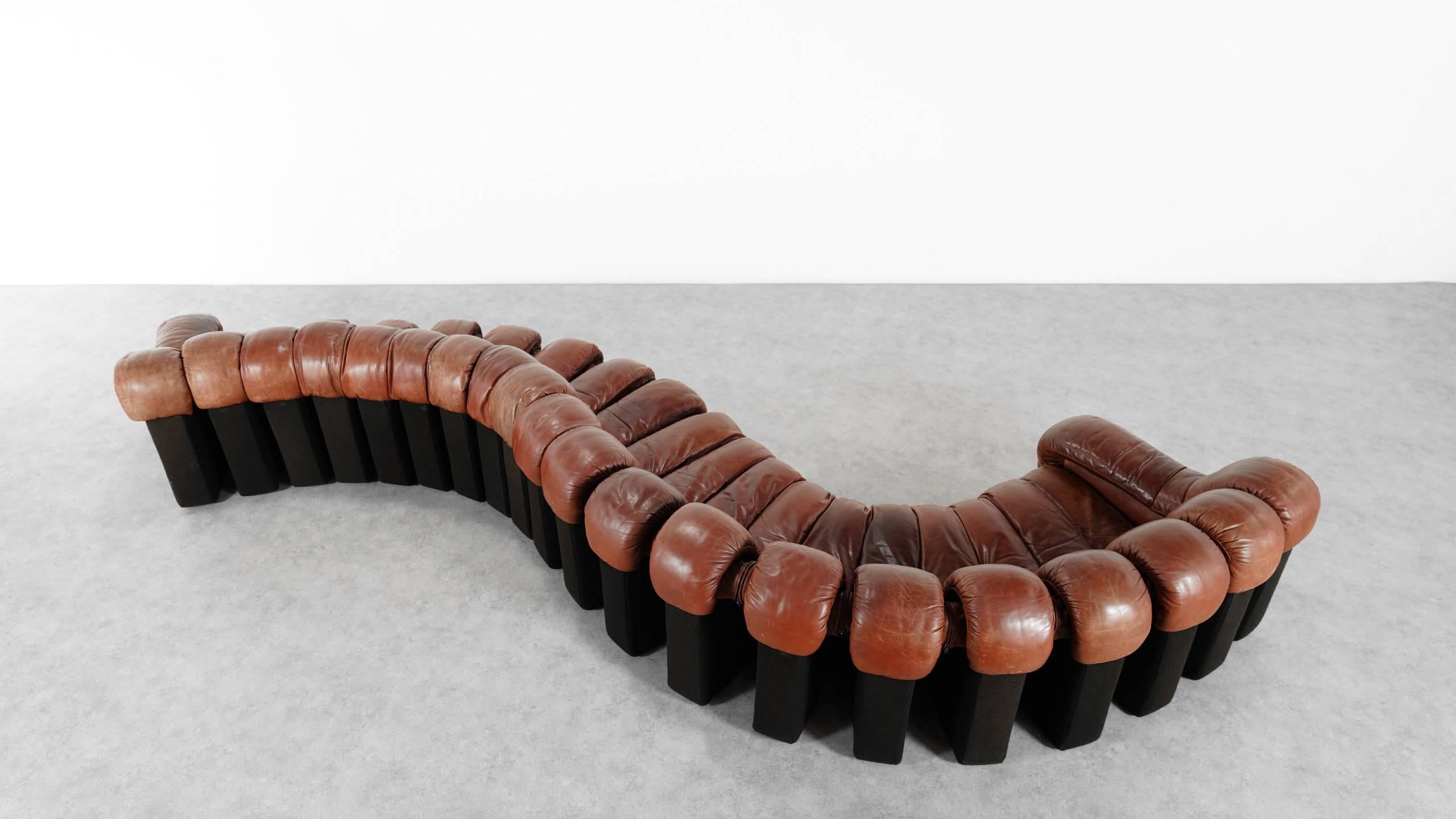 Late 20th Century De Sede Ds 600 Sofa by Ueli Berger and Riva 1972, Chocolate Leather 20 Elements