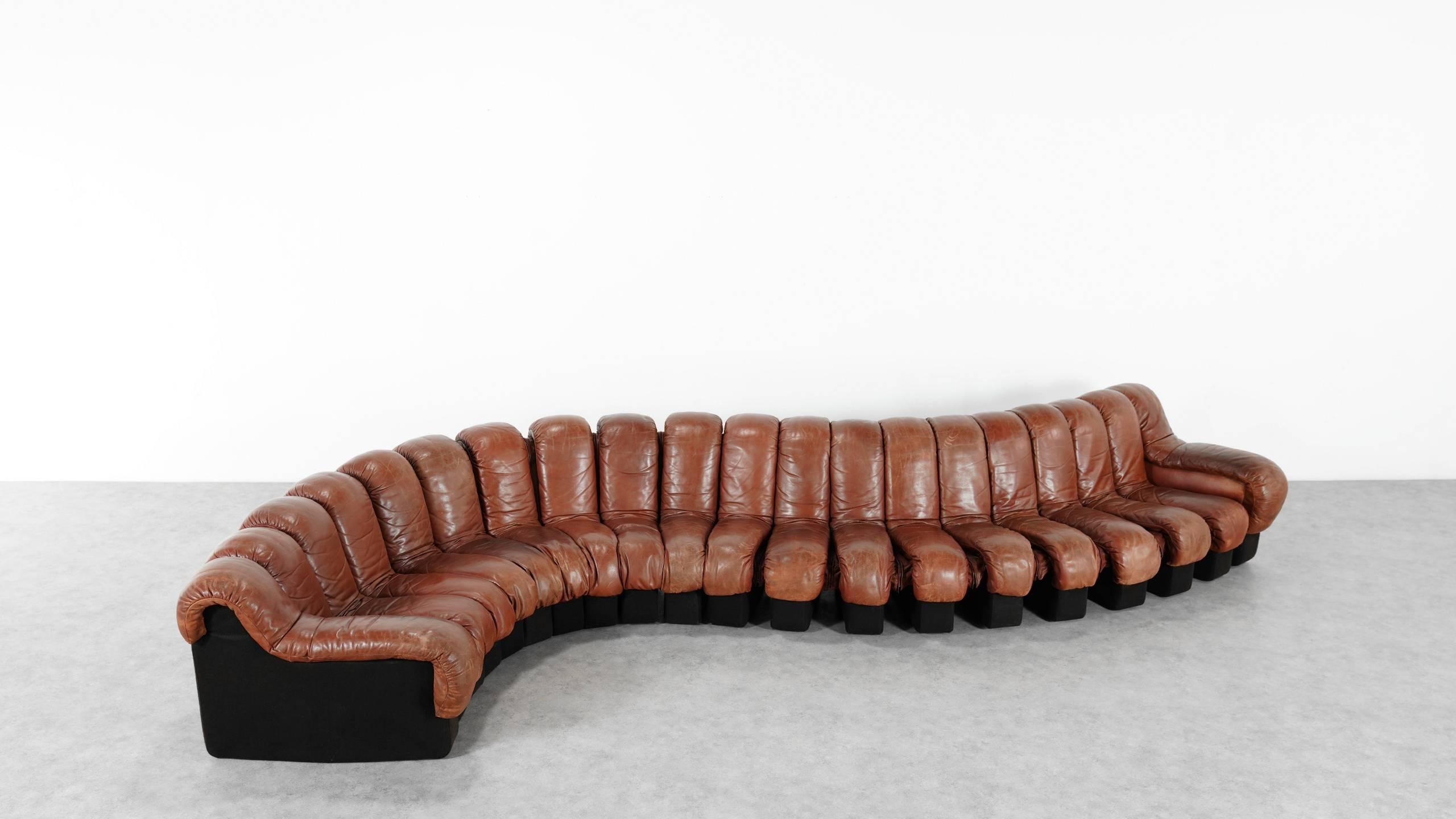 De Sede Ds 600 Sofa by Ueli Berger and Riva 1972, Chocolate Leather 20 Elements 1