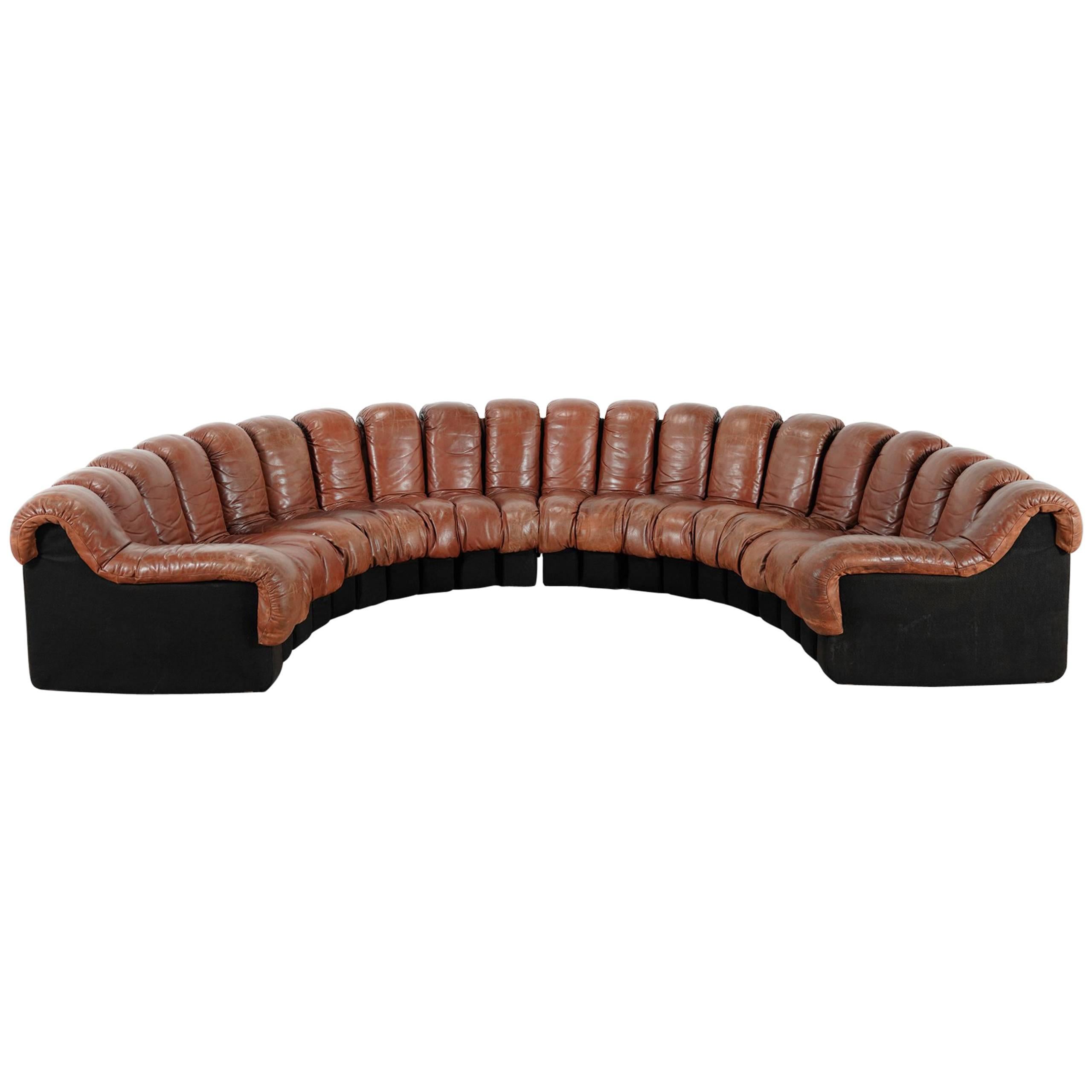 De Sede Ds 600 Sofa by Ueli Berger and Riva 1972, Chocolate Leather 20 Elements