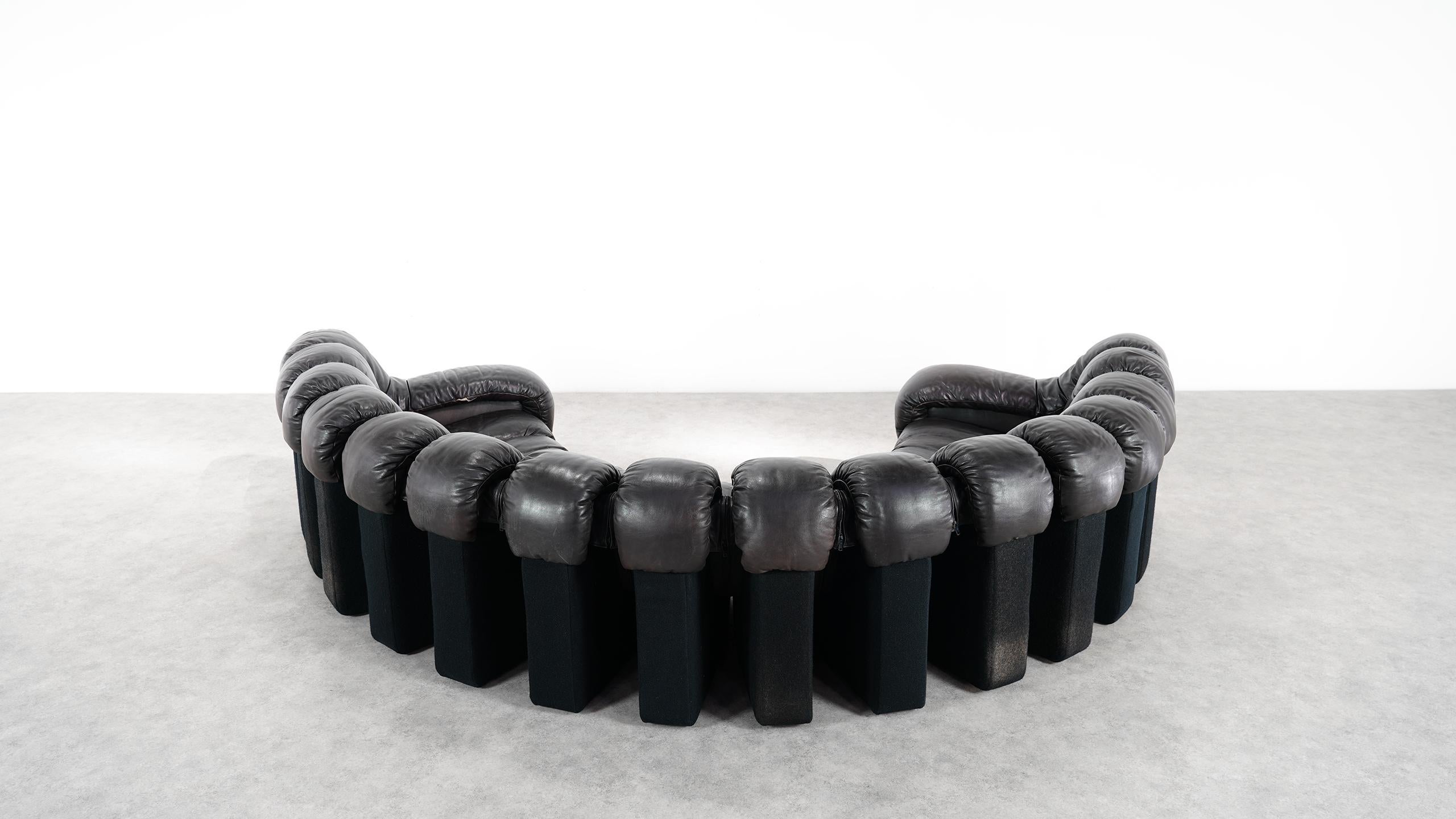 De Sede -DS 600 Sofa by Ueli Berger Riva 1972, Black Brown Leather 16 Elements 4