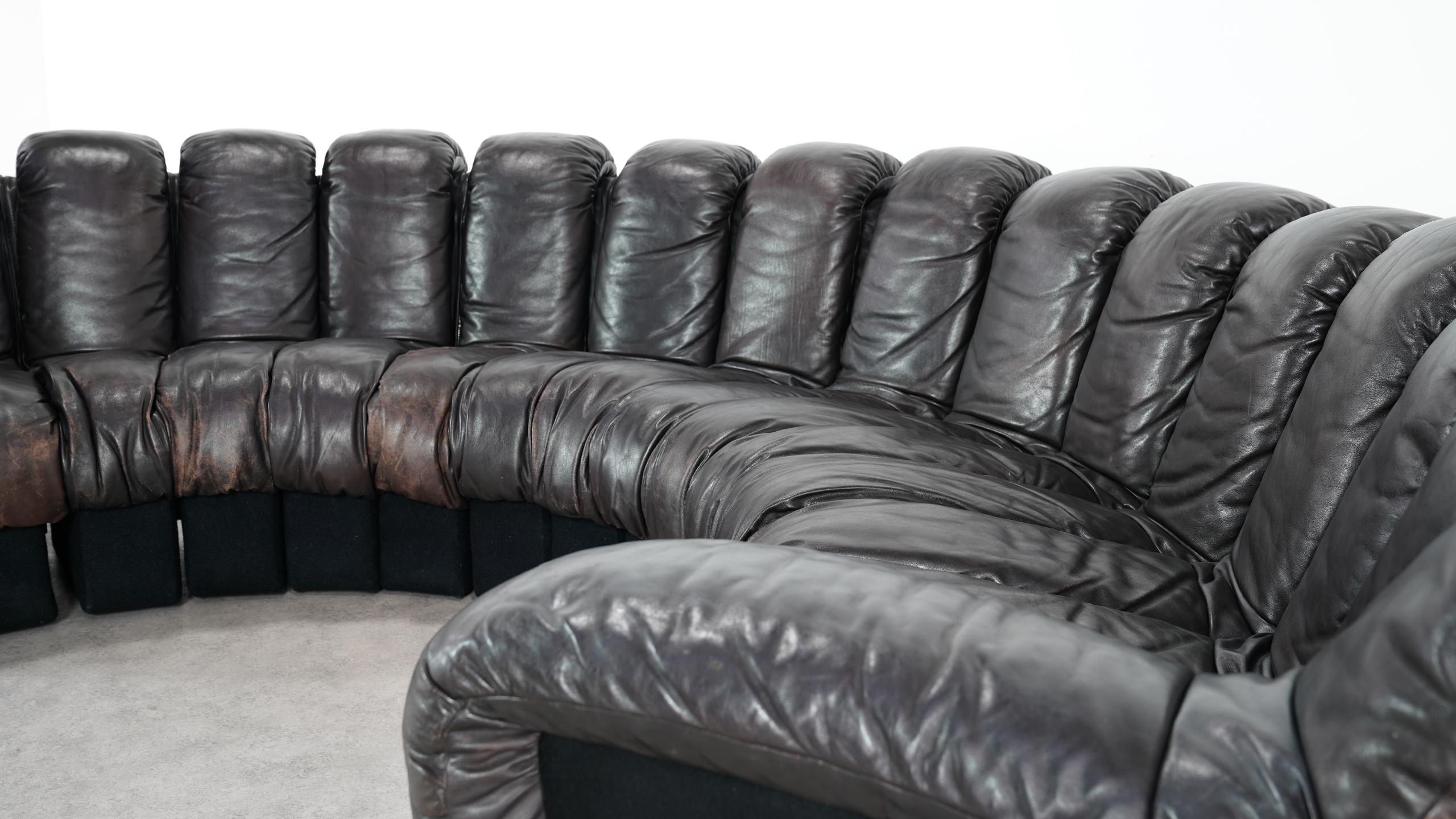 Late 20th Century De Sede -DS 600 Sofa by Ueli Berger Riva 1972, Black Brown Leather 16 Elements