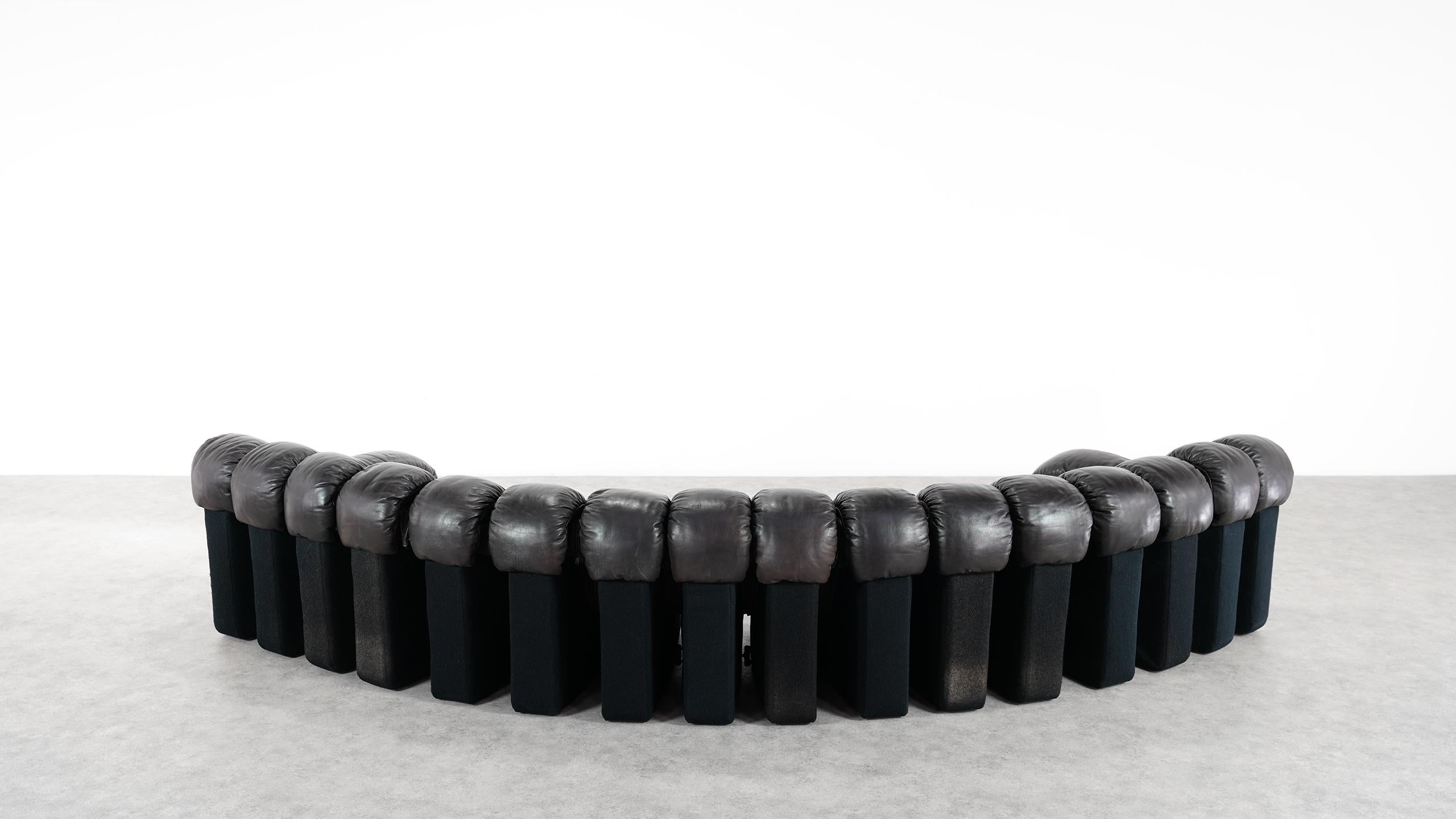 De Sede -DS 600 Sofa by Ueli Berger Riva 1972, Black Brown Leather 16 Elements 3