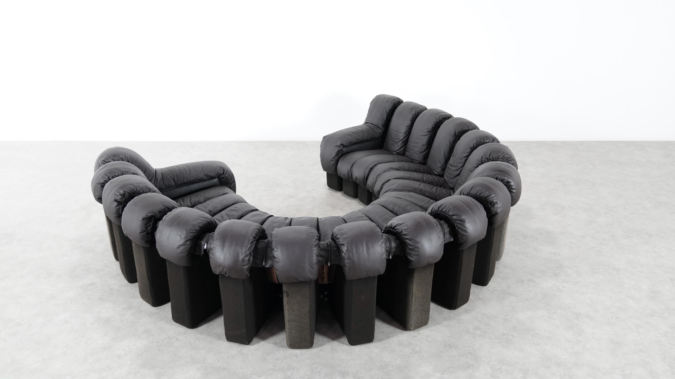 De Sede DS 600 Sofa by Ueli Berger / Riva 1972, Brown Black Leather 18 Elements In Good Condition In Munster, NRW