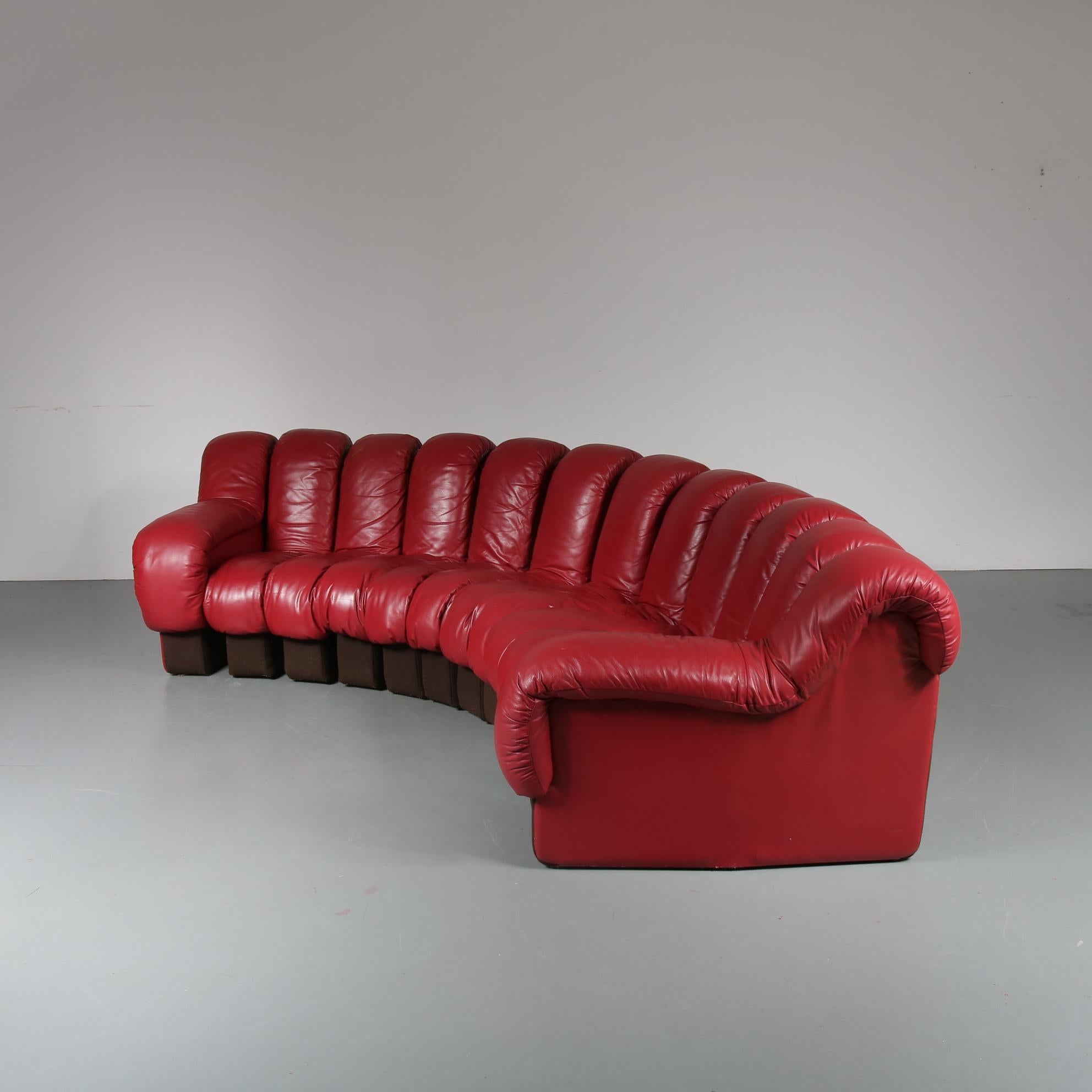 Swiss De Sede DS-600 Sofa in Red Leather, Switzerland, 1960