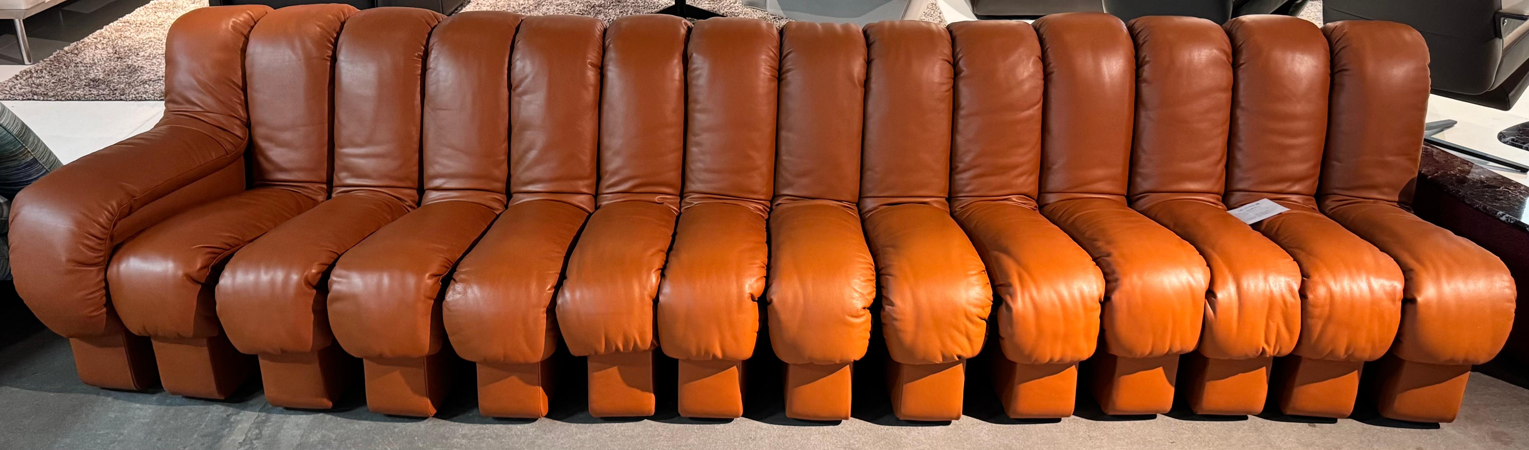Postmoderno De Sede DS-600 Tatzelwurm Snake Divano modulare in pelle marrone teak in vendita
