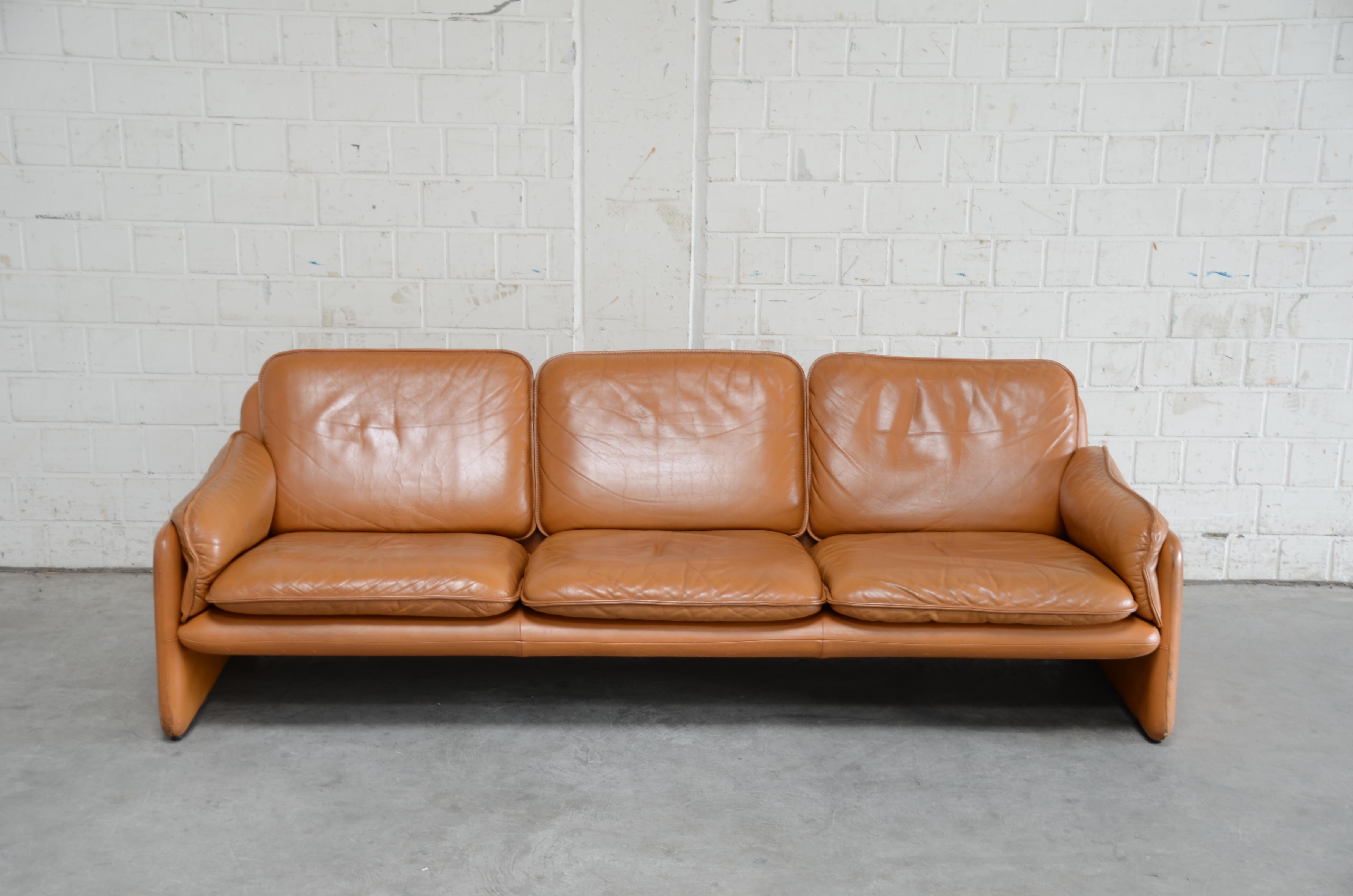 Mid-Century Modern De Sede DS 61 Leather Sofa Cognac