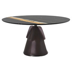De Sede DS-615 Dining Table in Cigarro Leather and Sahara Noir Stone Top Ø180cm